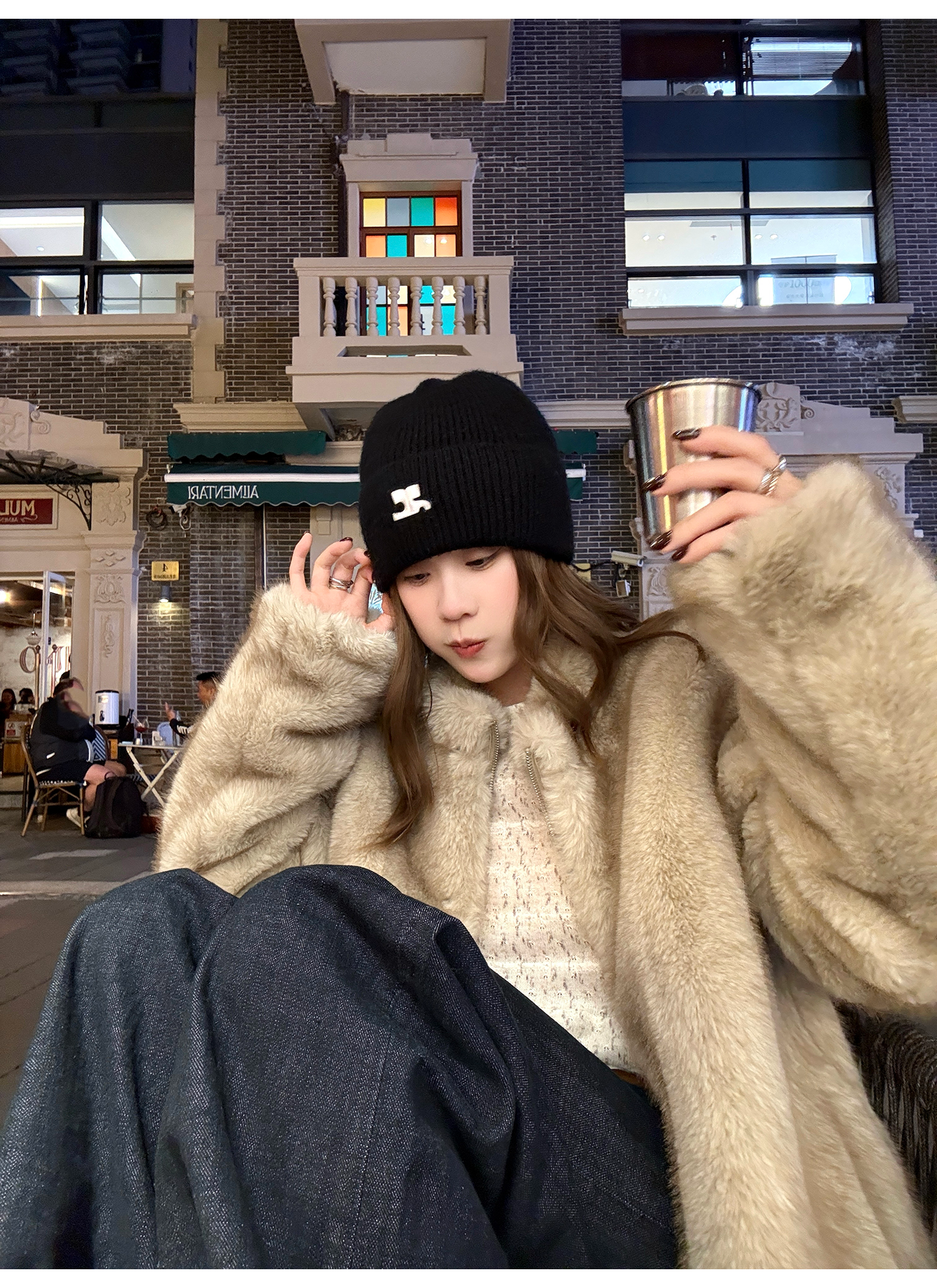 LelyMooch ふわふわエコファーコート｜オートミール  LEM268