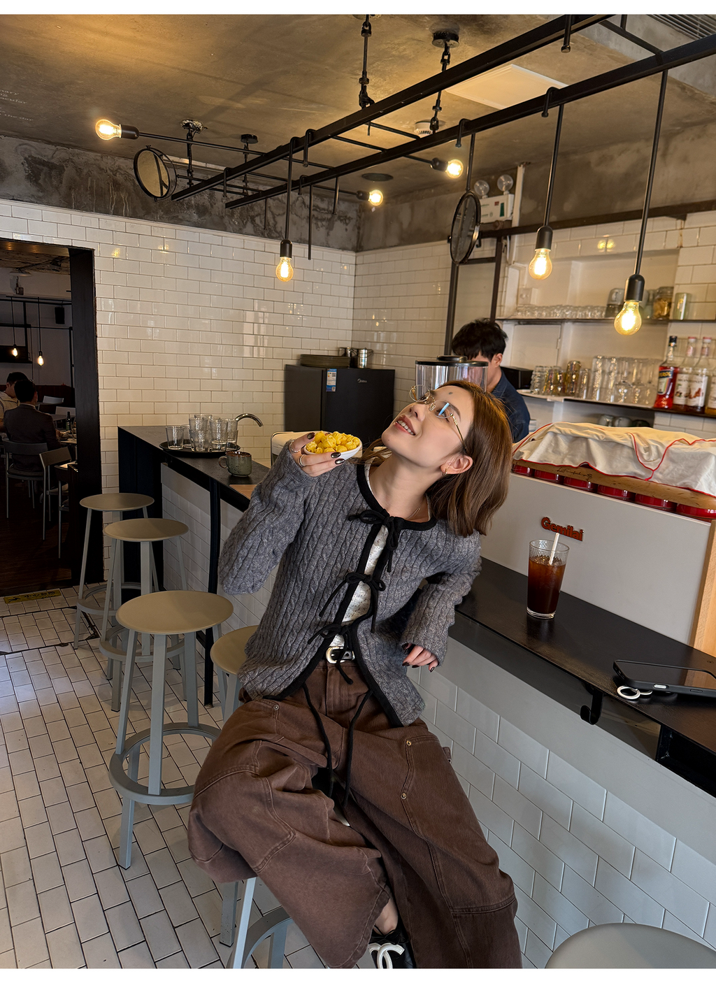 LelyMooch ケーブル調 × 配色リボン ニットトップス LEM276