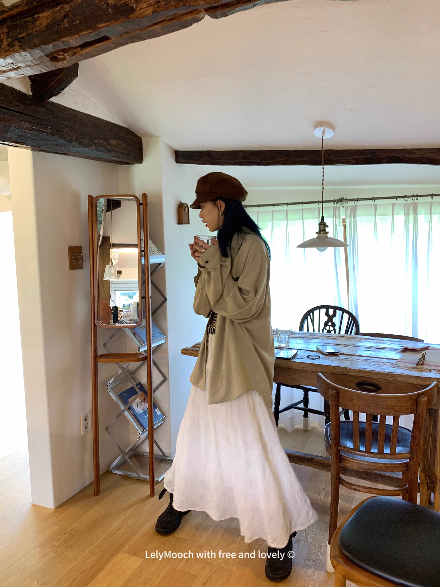 LelyMooch   立体格子柄 ホワイトスカート  LEM040