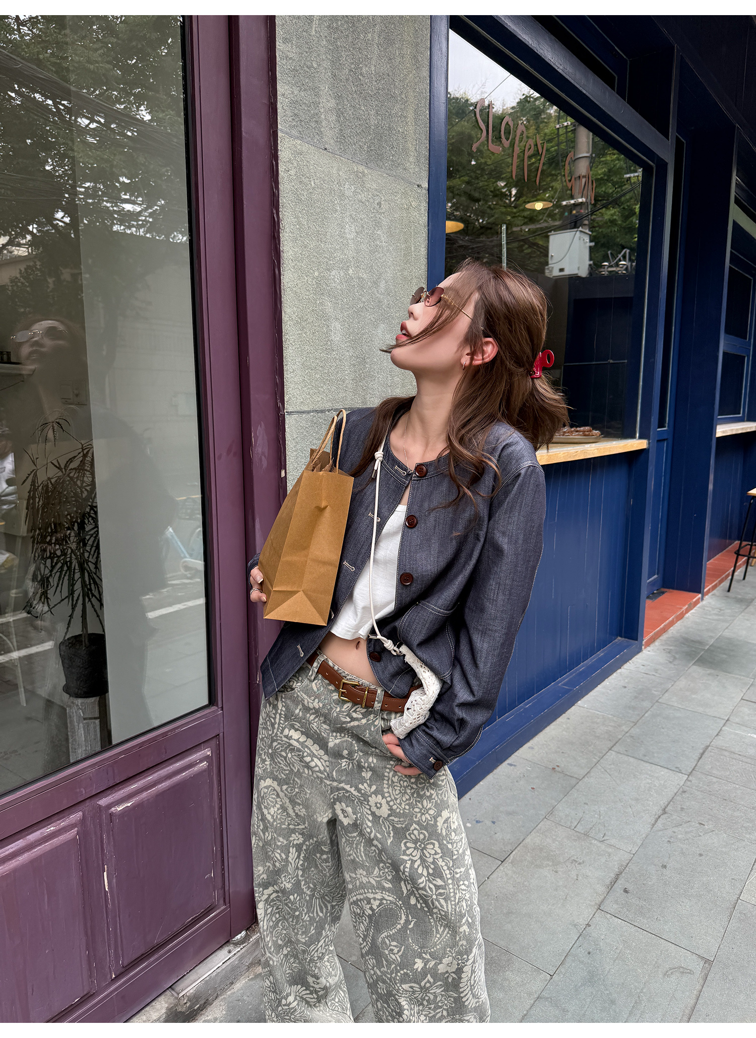 LelyMooch ショート丈 デニム風 ジャケット  LEM222