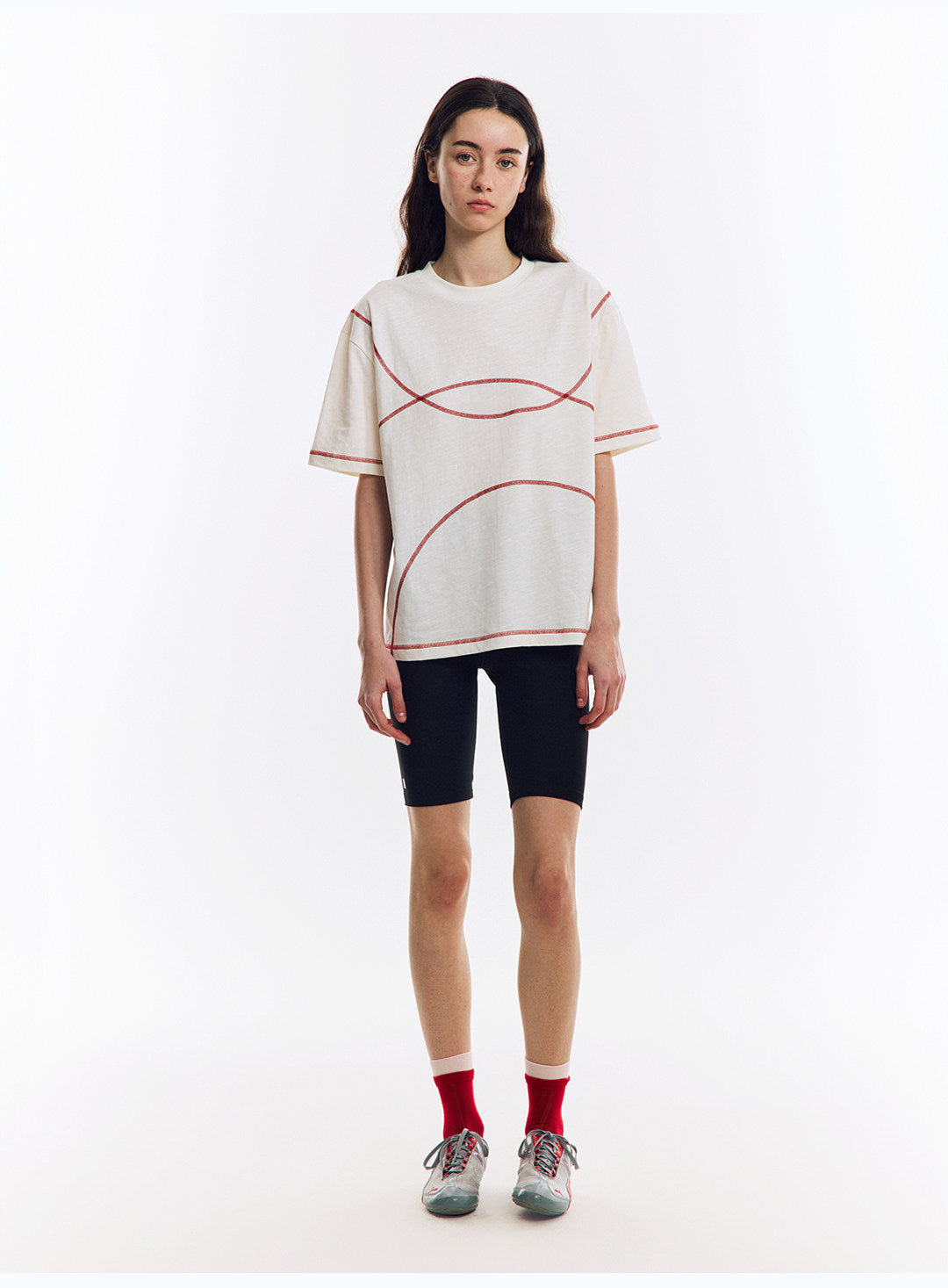 配色ライン半袖Tシャツ  LOM078