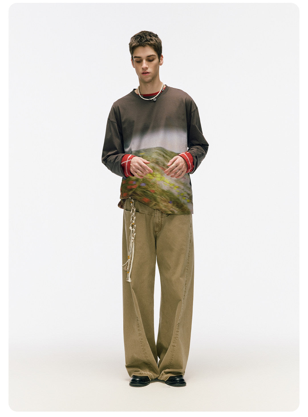 ムラ感デニム 断ち切り仕様 紐プレゼント イージーワイドパンツ LOM041