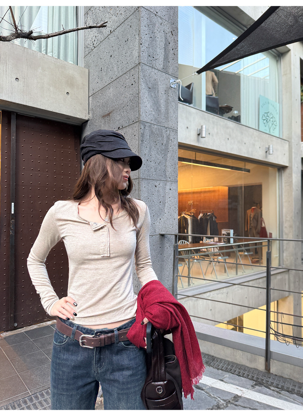 LelyMooch 3色展開 ヘンリーネック ウール混 インナートップス  LEM296