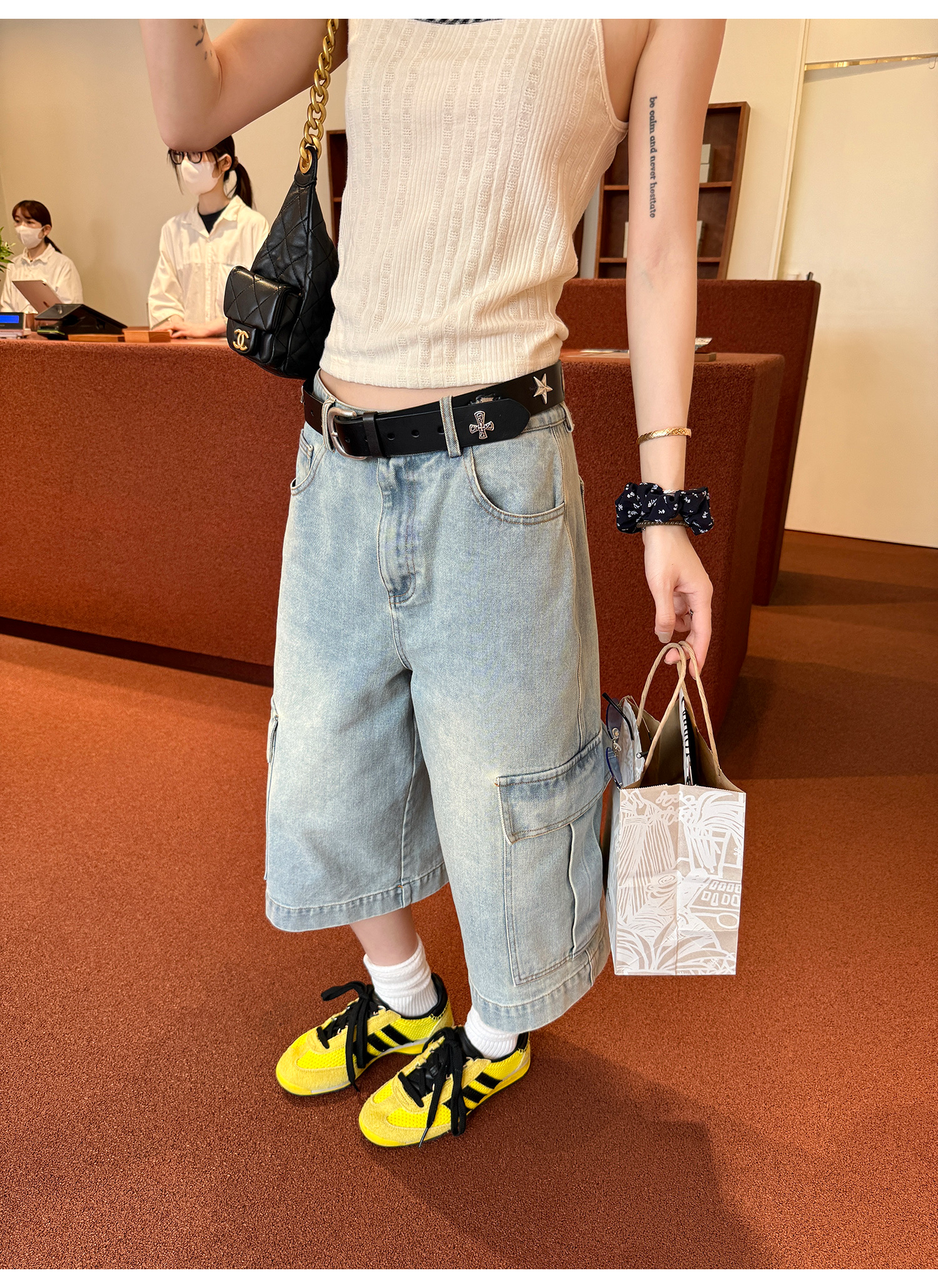 LelyMooch 体型カバー◎ カーゴデニムパンツ  LEM182