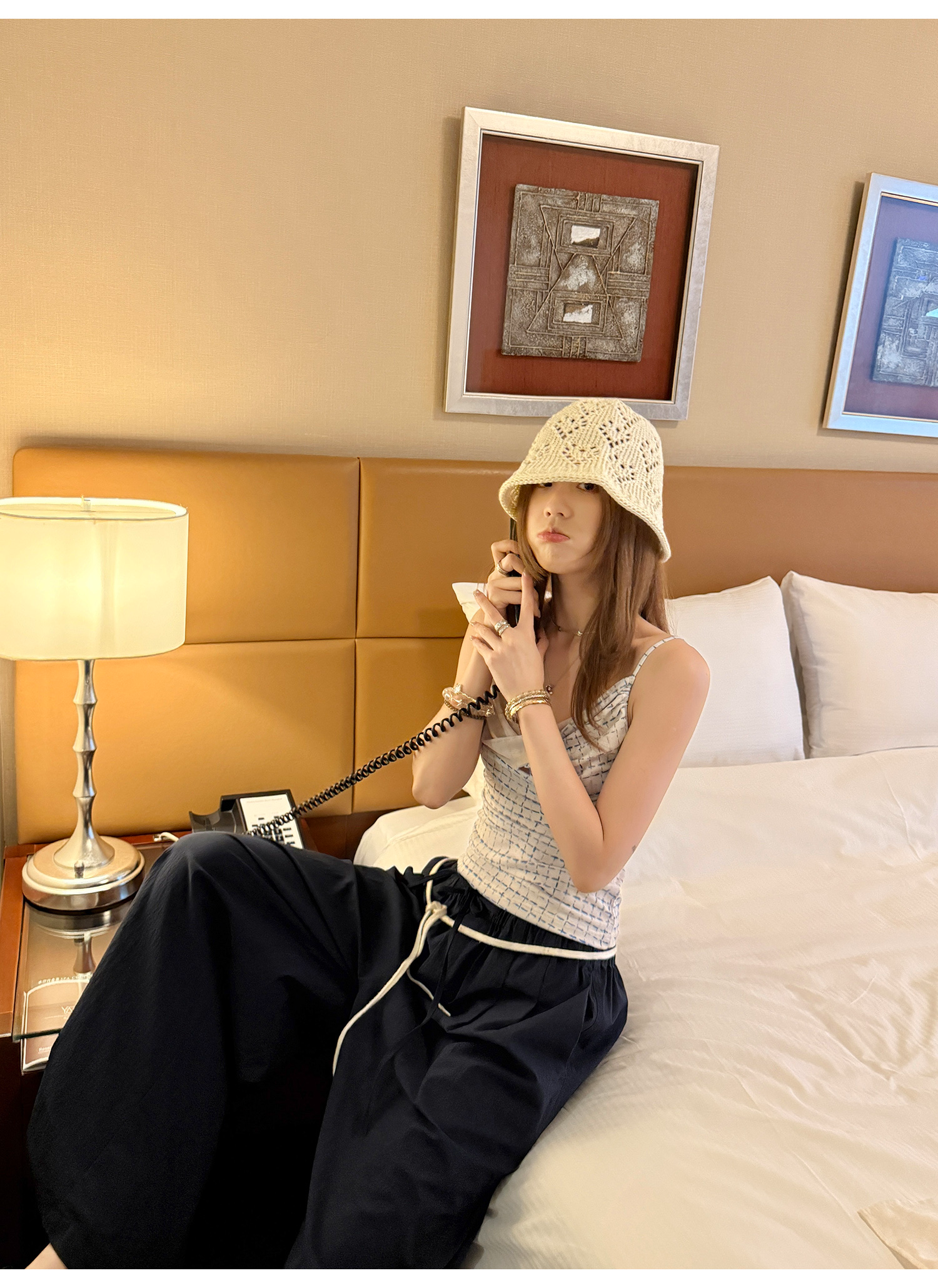 LelyMooch チェック柄 ドレープキャミトップス  LEM191