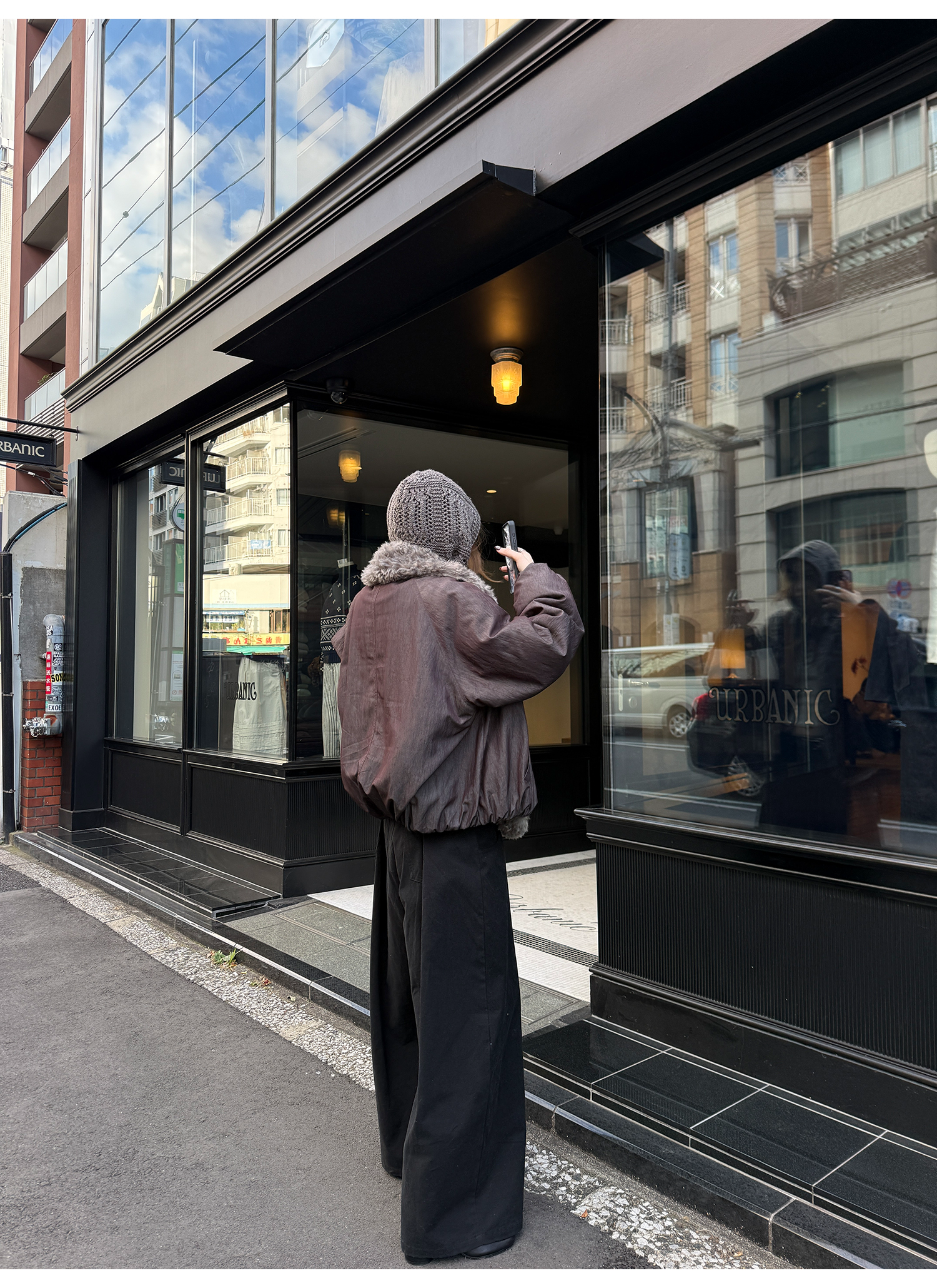 LelyMooch 光沢バイカラーブルゾン｜ボア切替×トグルボタン  LEM280