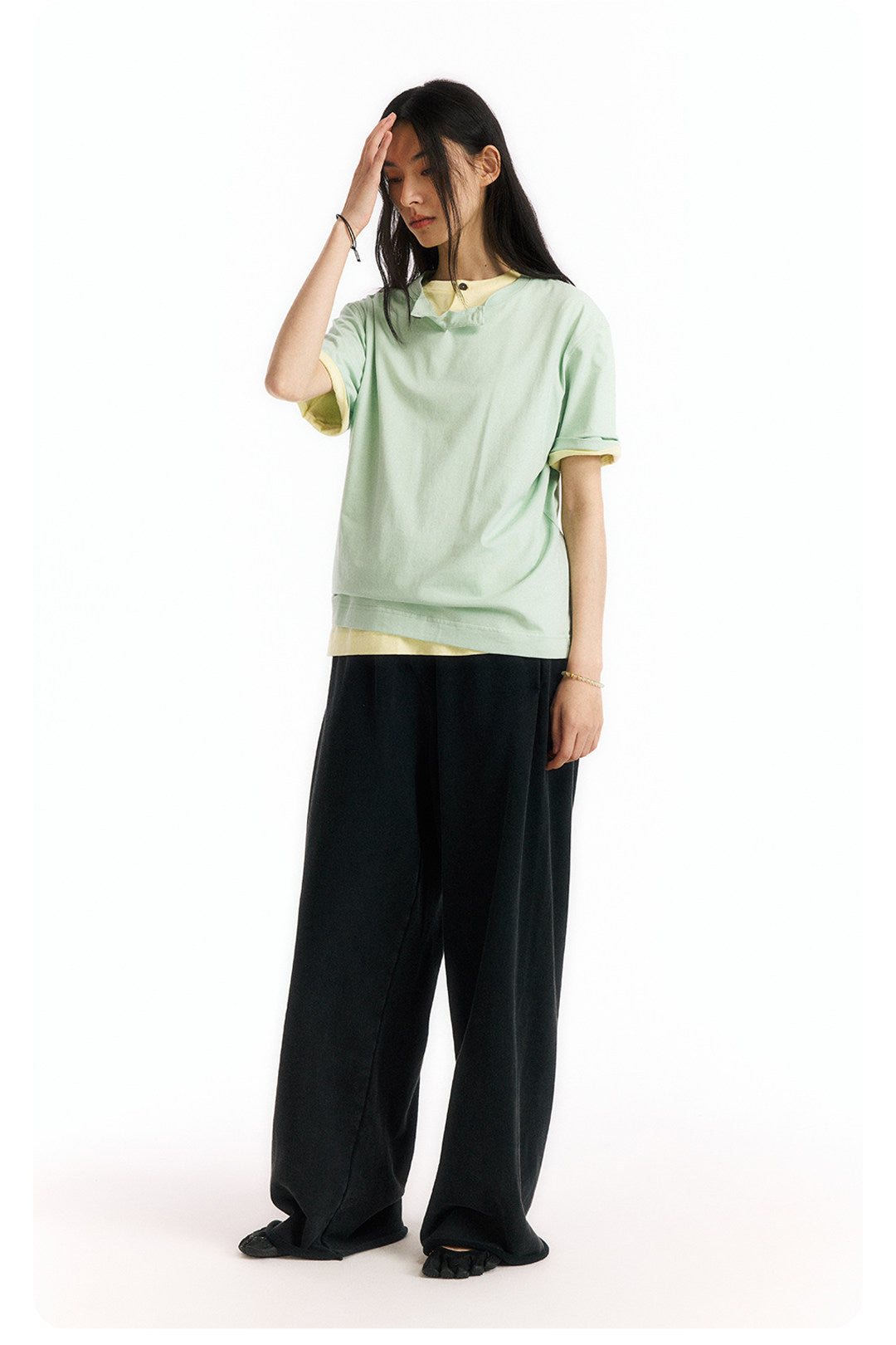 ヘンリーネック 半袖Tシャツ隠しポケット付き  LOM065