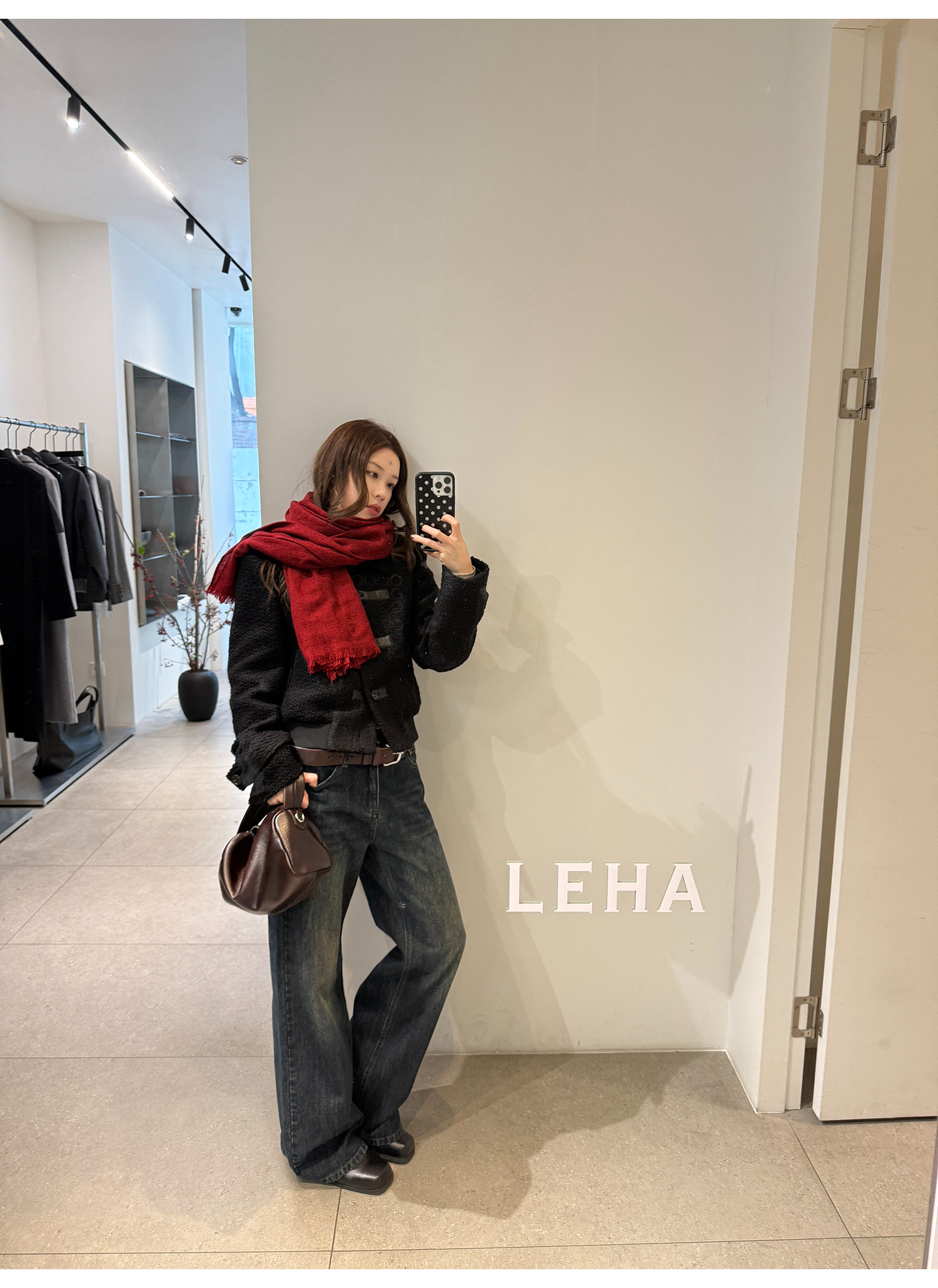 LelyMooch 色落ち加工 ストレートデニムパンツ　LEM304