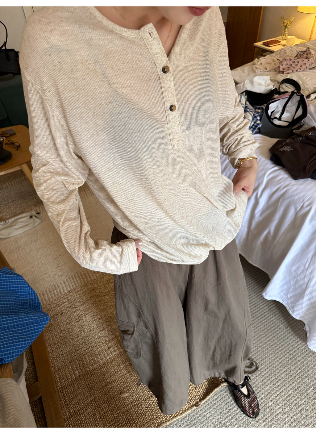 LelyMooch 抜け感ヘンリー リネン混ロンT  LEM338