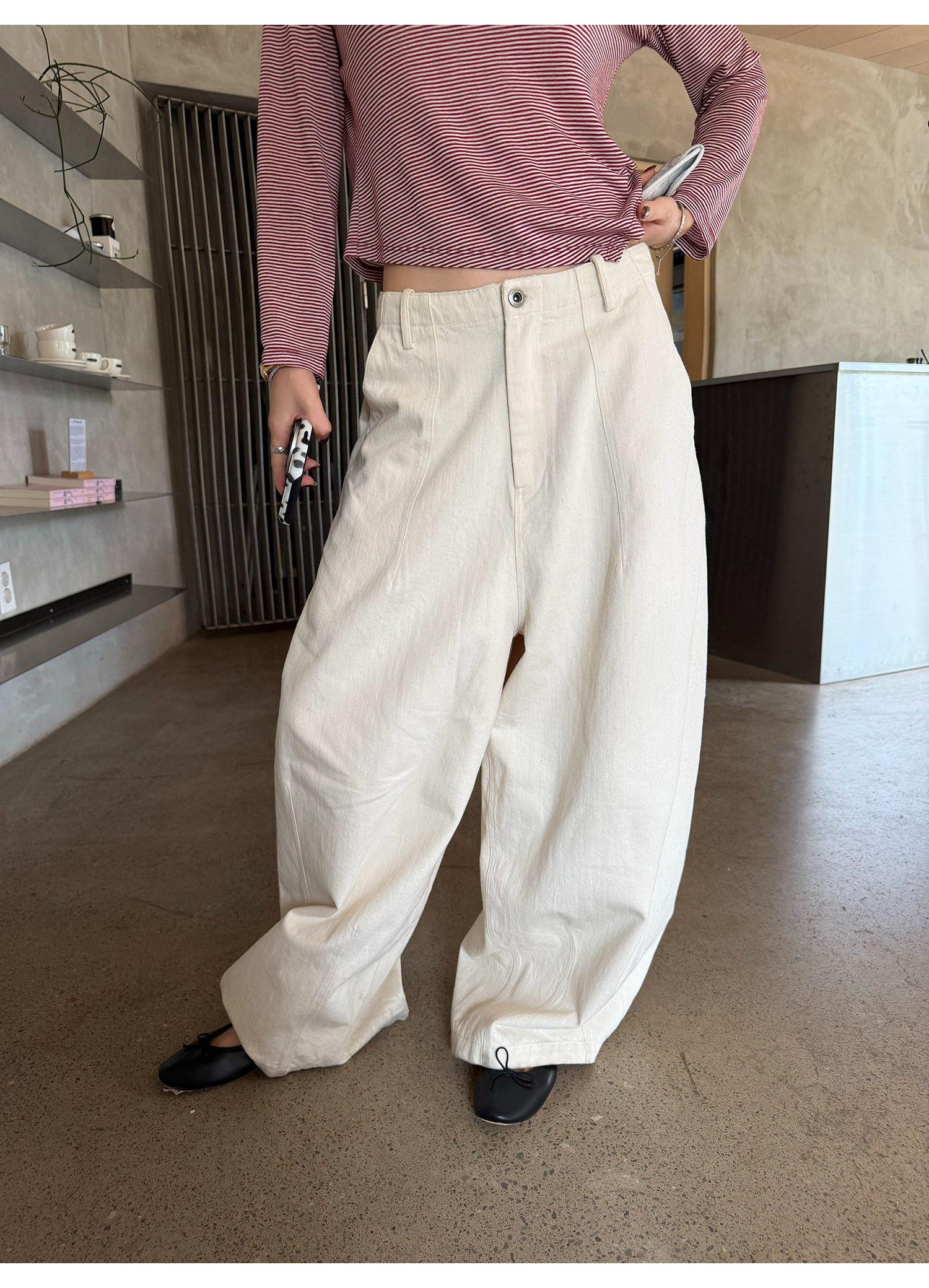 LelyMooch ネップ生地 立体ワイドパンツ  LEM394