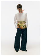 3D Curved Line x Wide Silhouette Structure Tuck Design Denim Pants LOM030