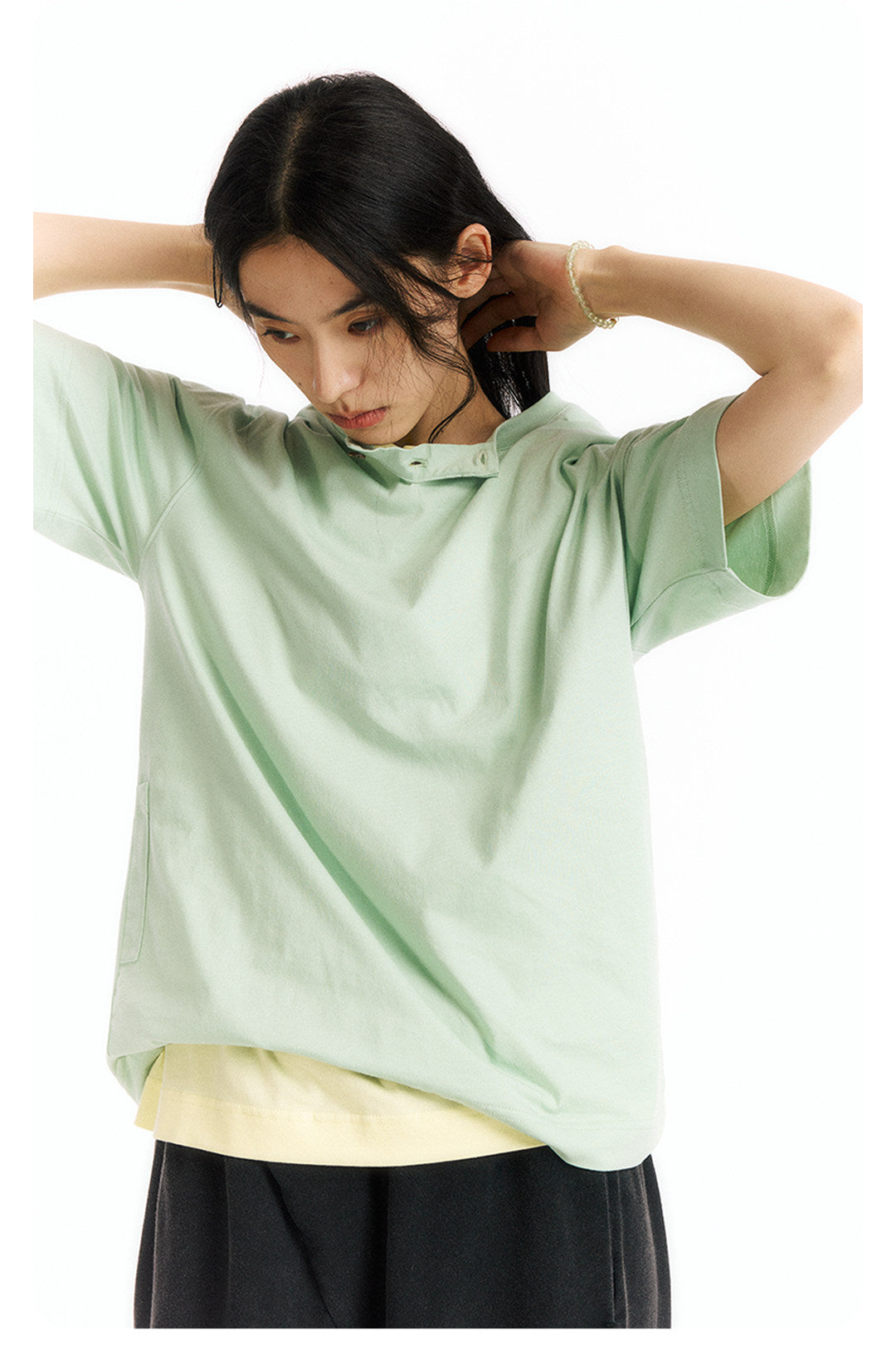 ヘンリーネック 半袖Tシャツ隠しポケット付き  LOM065
