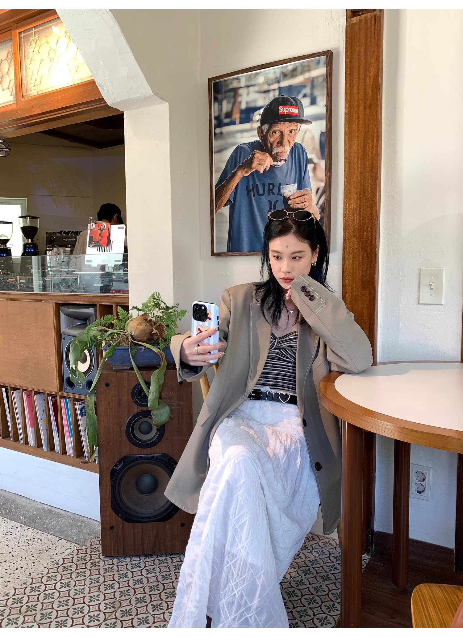 LelyMooch   立体格子柄 ホワイトスカート  LEM040