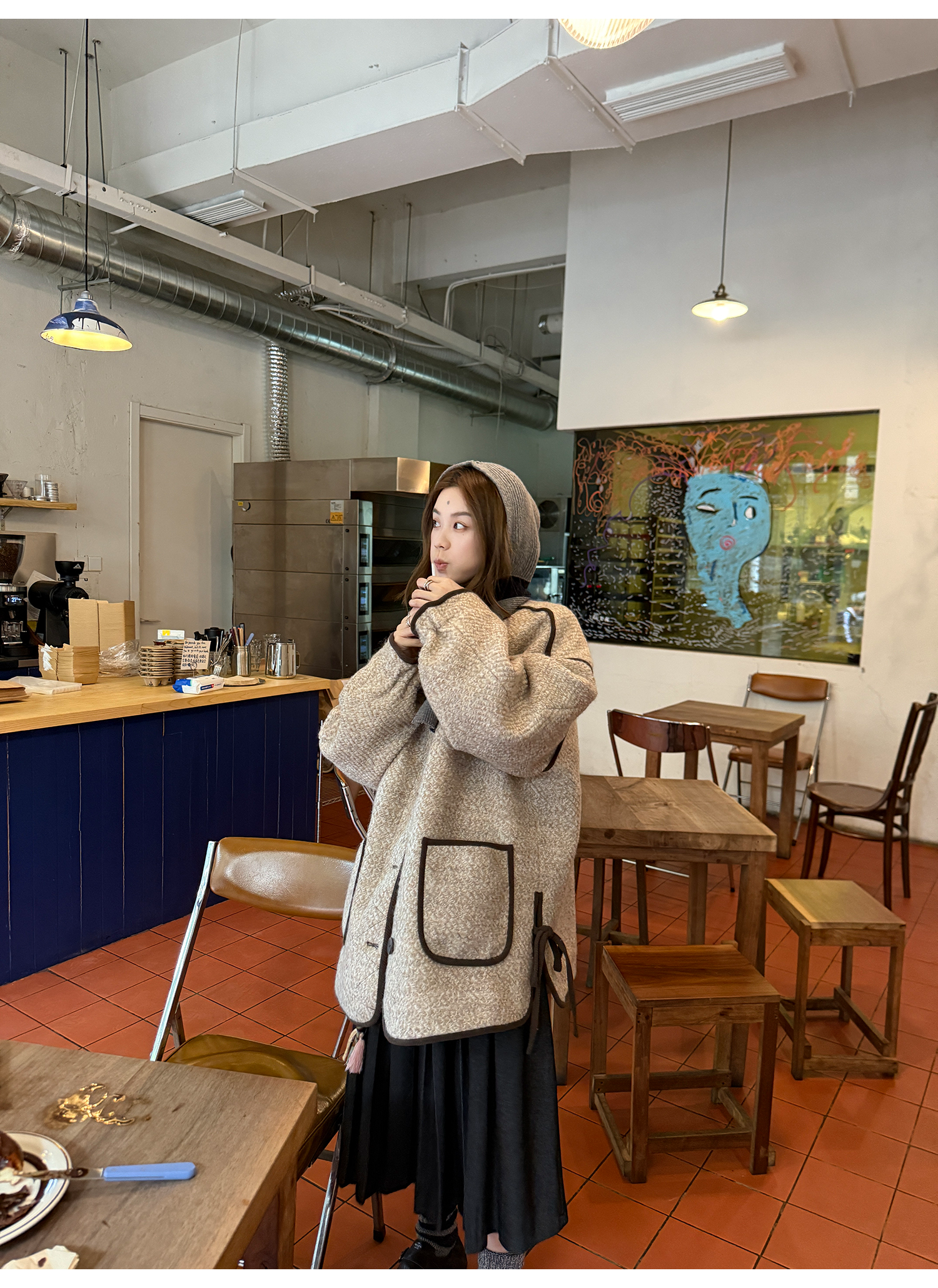 LelyMooch 配色パイピング ループウールジャケット　LEM278