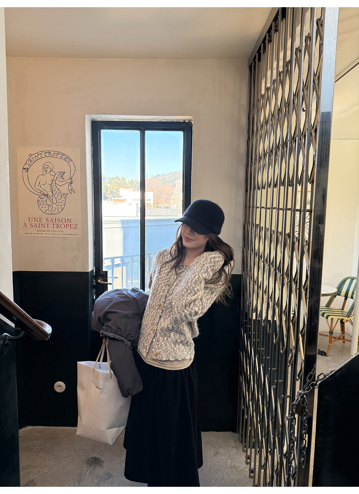 LelyMooch ウール混 ミックス編み ゆるニットカーデ  LEM313