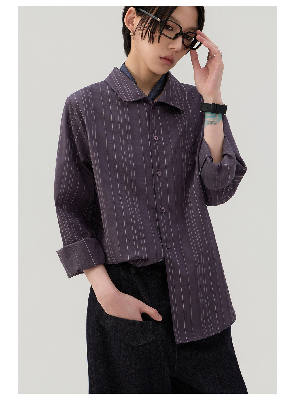 細縦縞 レギュラーシャツ  LOM043