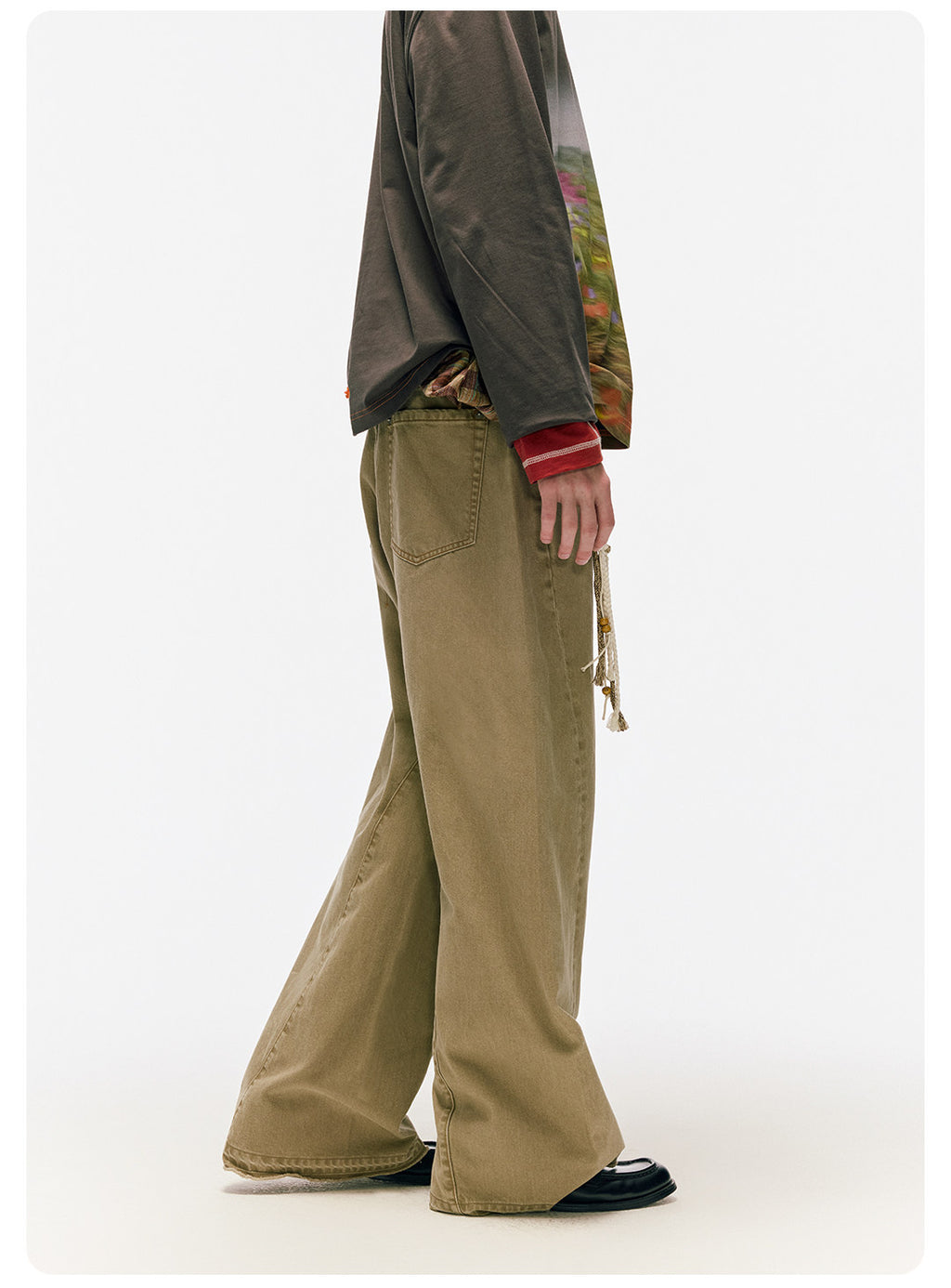 ムラ感デニム 断ち切り仕様 紐プレゼント イージーワイドパンツ LOM041