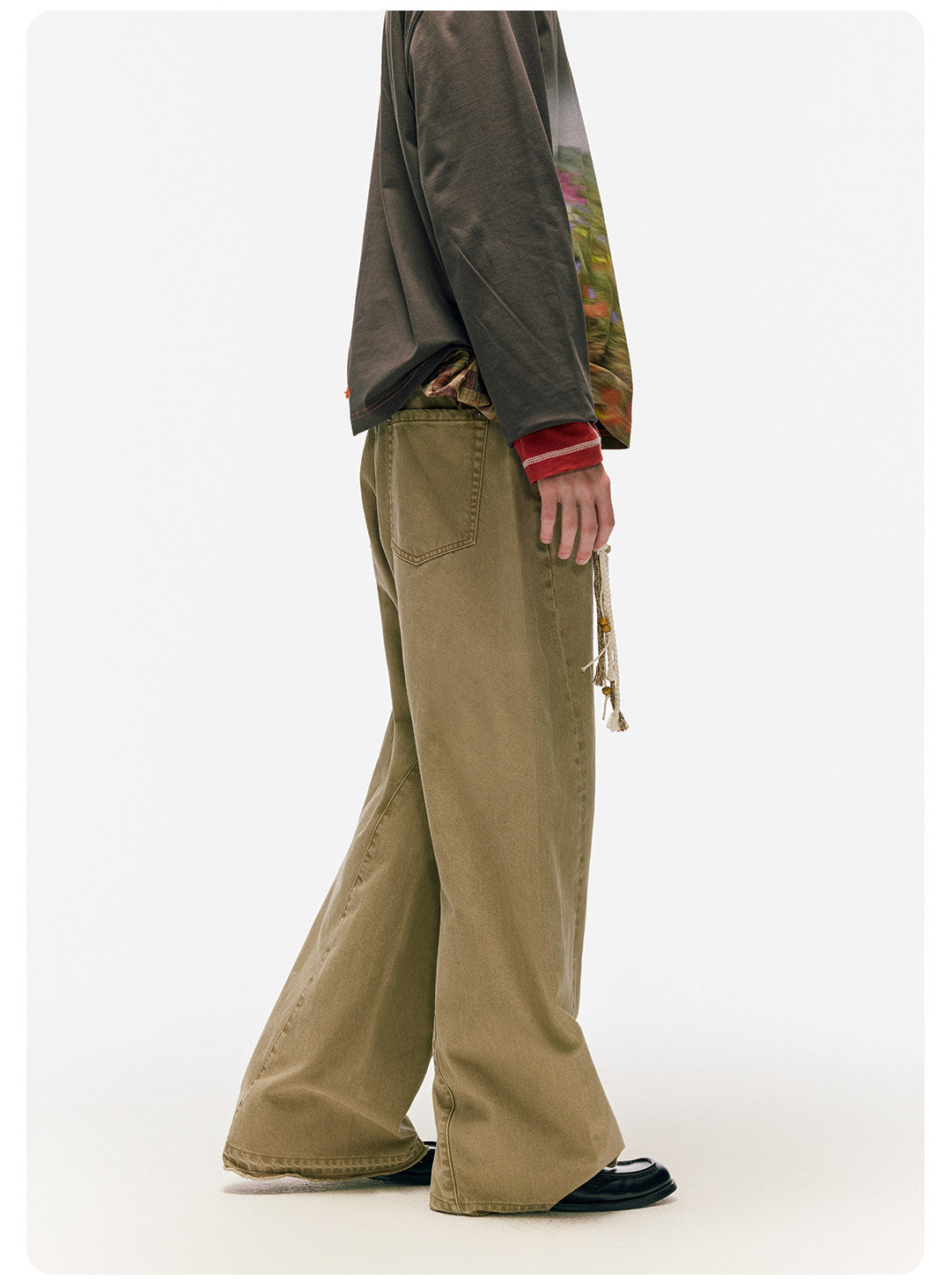 ムラ感デニム 断ち切り仕様 紐プレゼント イージーワイドパンツ LOM041