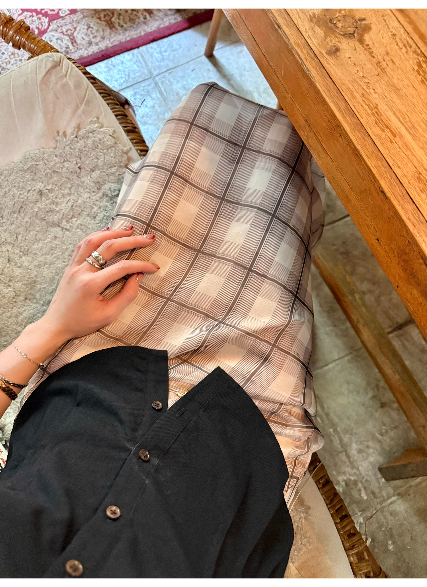 LelyMooch  エレガントフレンチ シフォンチェックスカート  LEM096