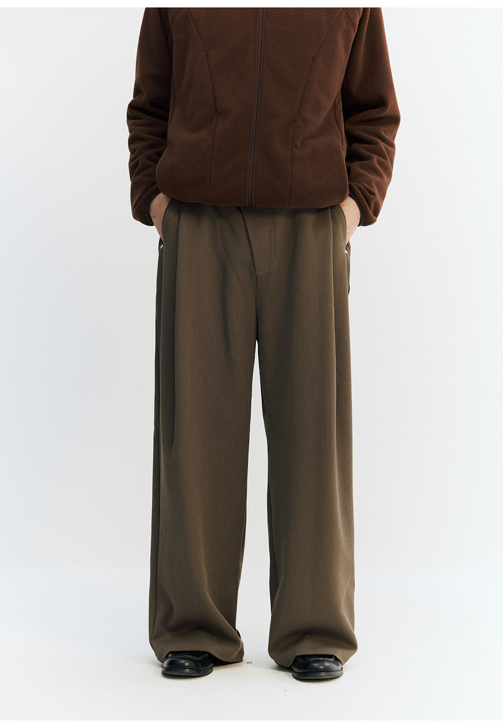 リヨセル混　不規則前立て ワイドパンツ LOM046