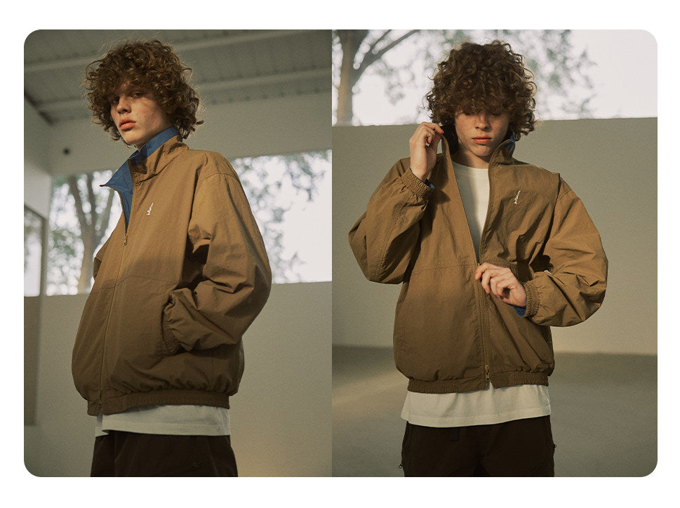 防風×配色リバーシブル仕様 立ち襟スポーツジャケット  LOM032