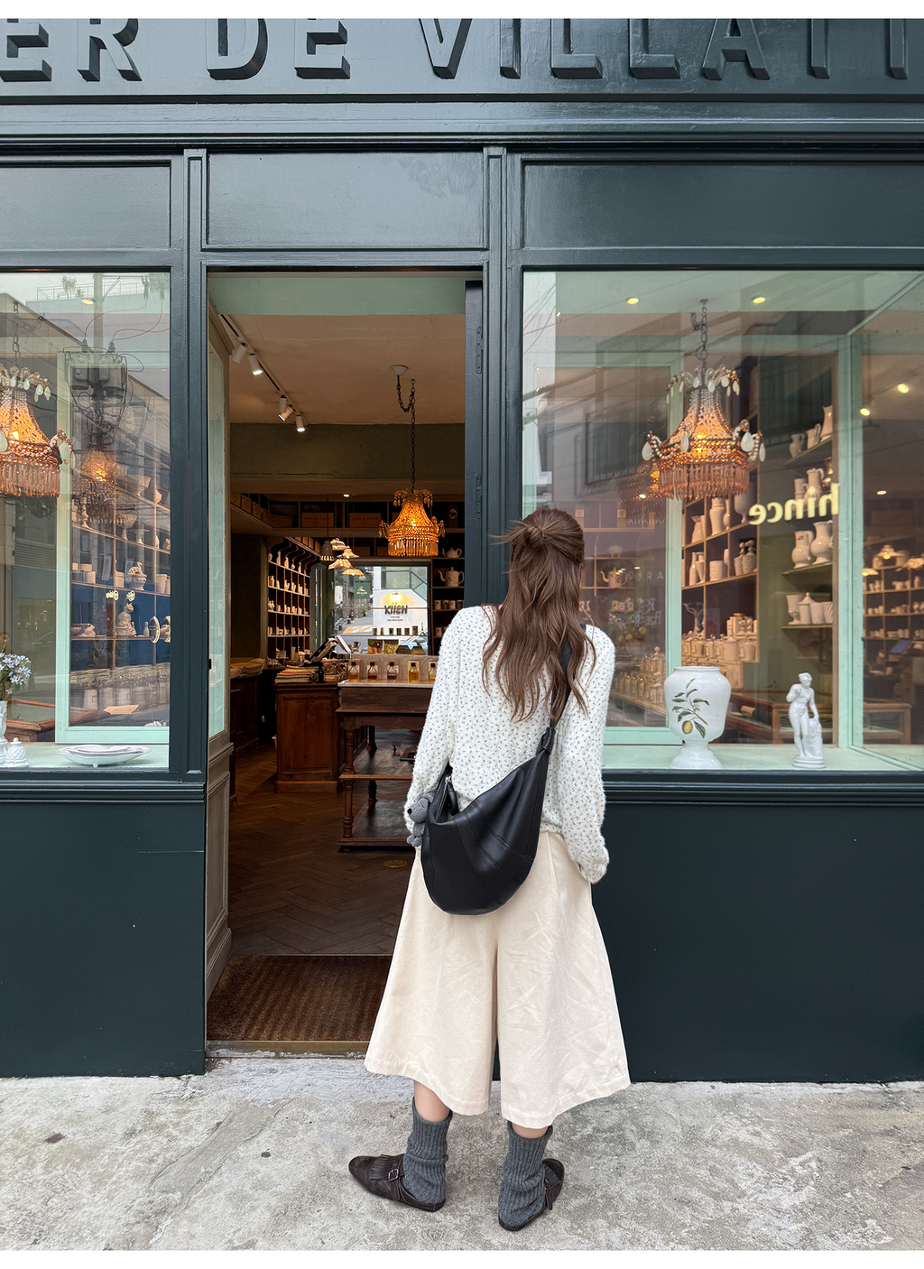 LelyMooch 起毛コットン ベージュクロップドパンツ  LEM255