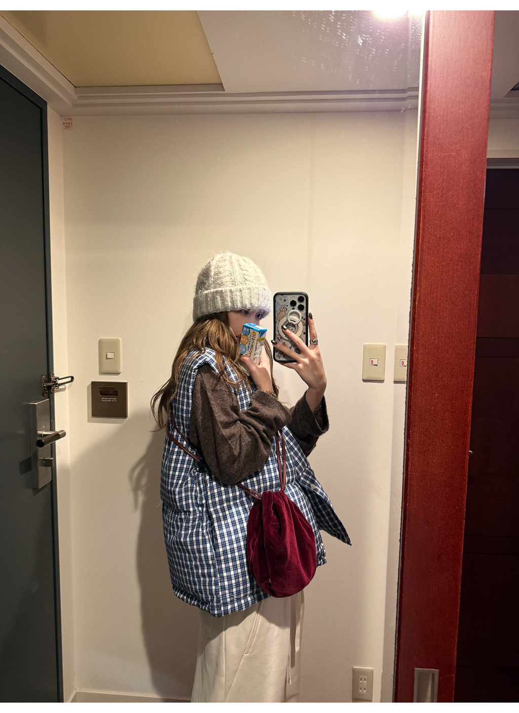 LelyMooch ギンガムチェック スタンドカラー ダウンベスト  LEM291