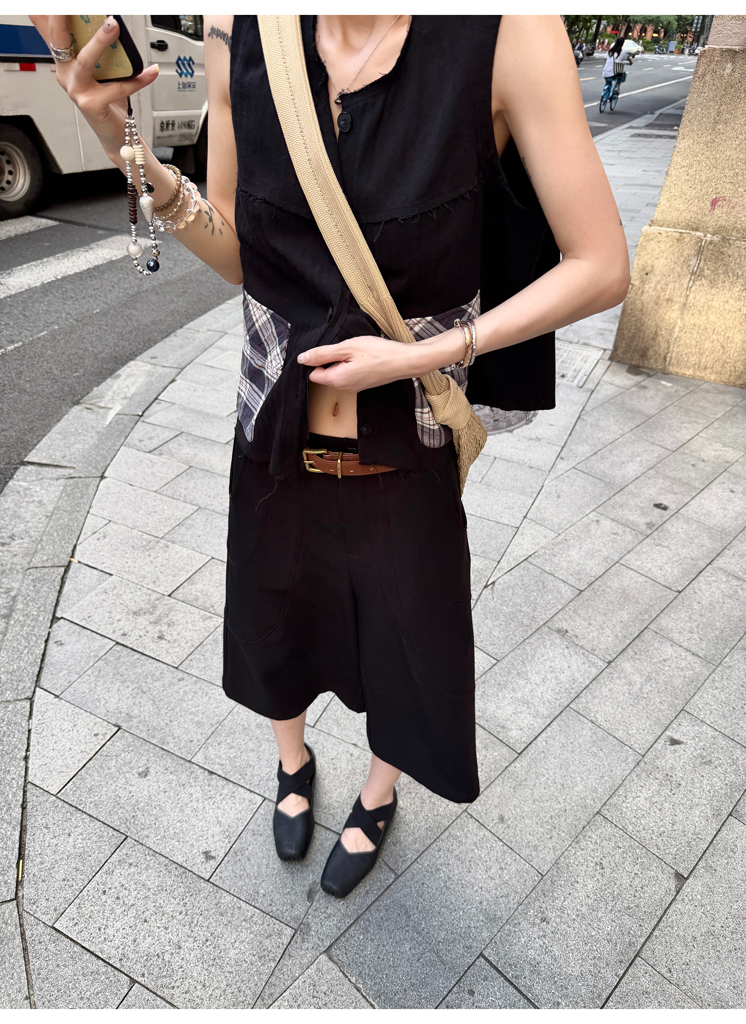 LelyMooch 配色チェック柄ノースリーブベスト  LEM218