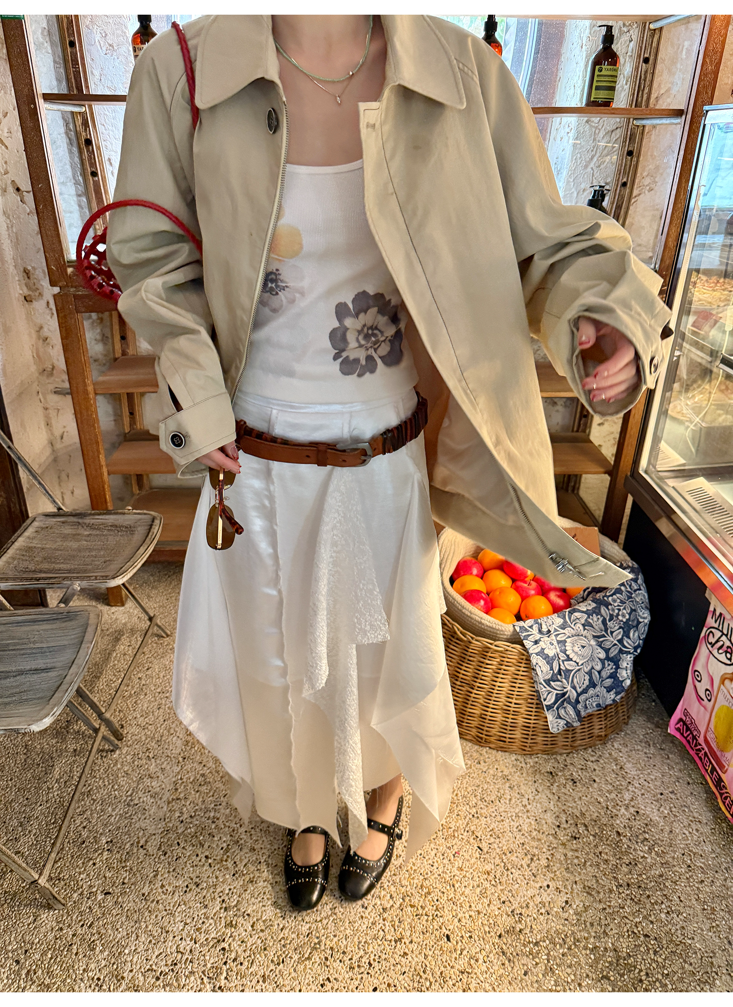 LelyMooch  水彩花柄プリントのリブベスト  LEM095