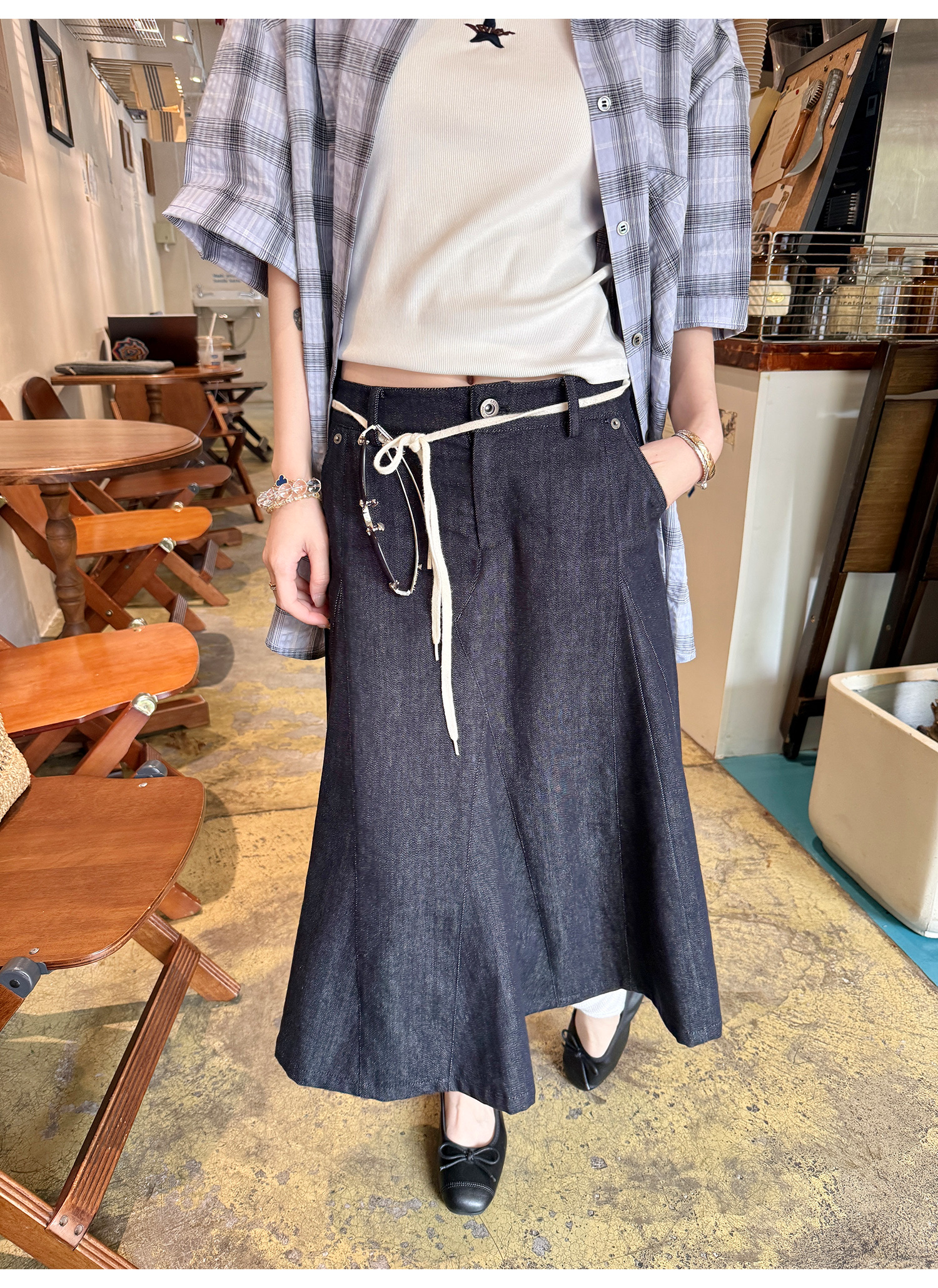 LelyMooch 通年使えるAラインデニムスカート   LEM202