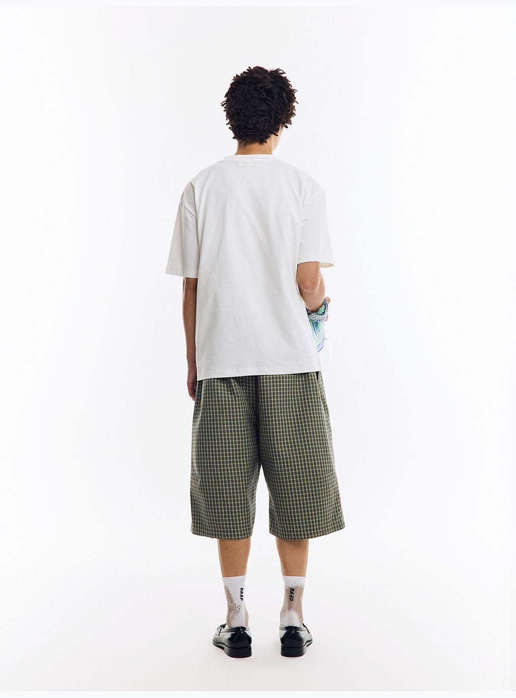 格子柄 ワイドハーフパンツ  LOM086