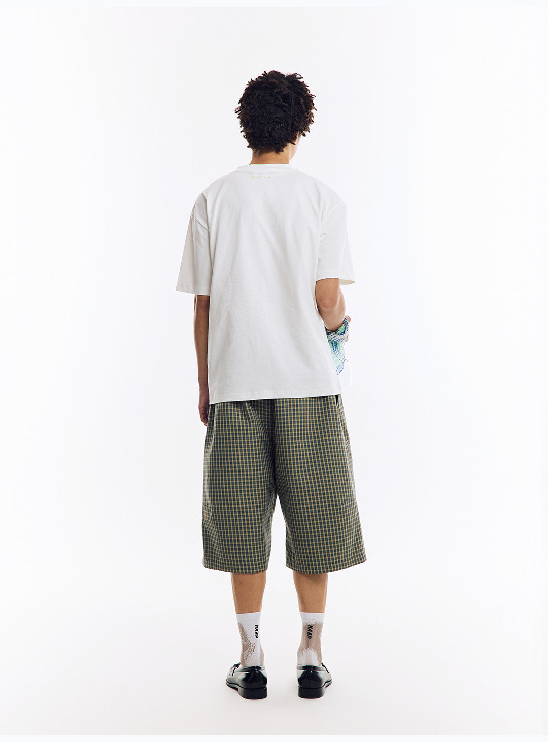 格子柄 ワイドハーフパンツ  LOM086
