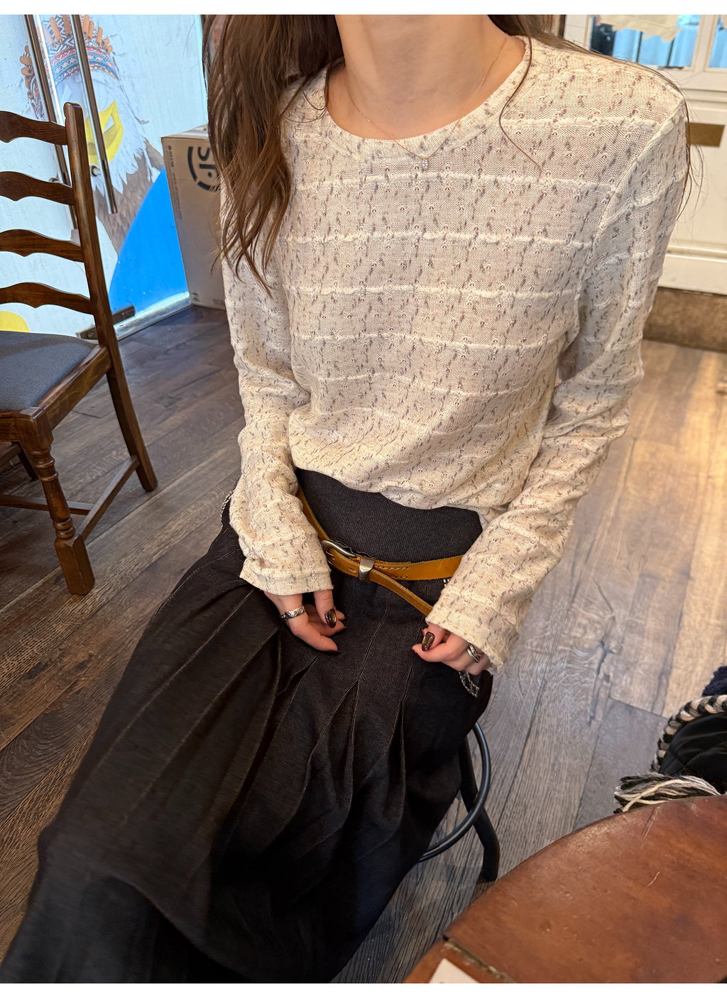 LelyMooch レースタッチ クルーネックトップス  LEM272