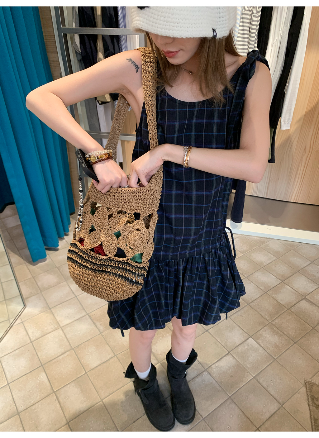 LelyMooch 甘辛ミックスな一枚｜Uネック×チェック柄ワンピース  LEM160