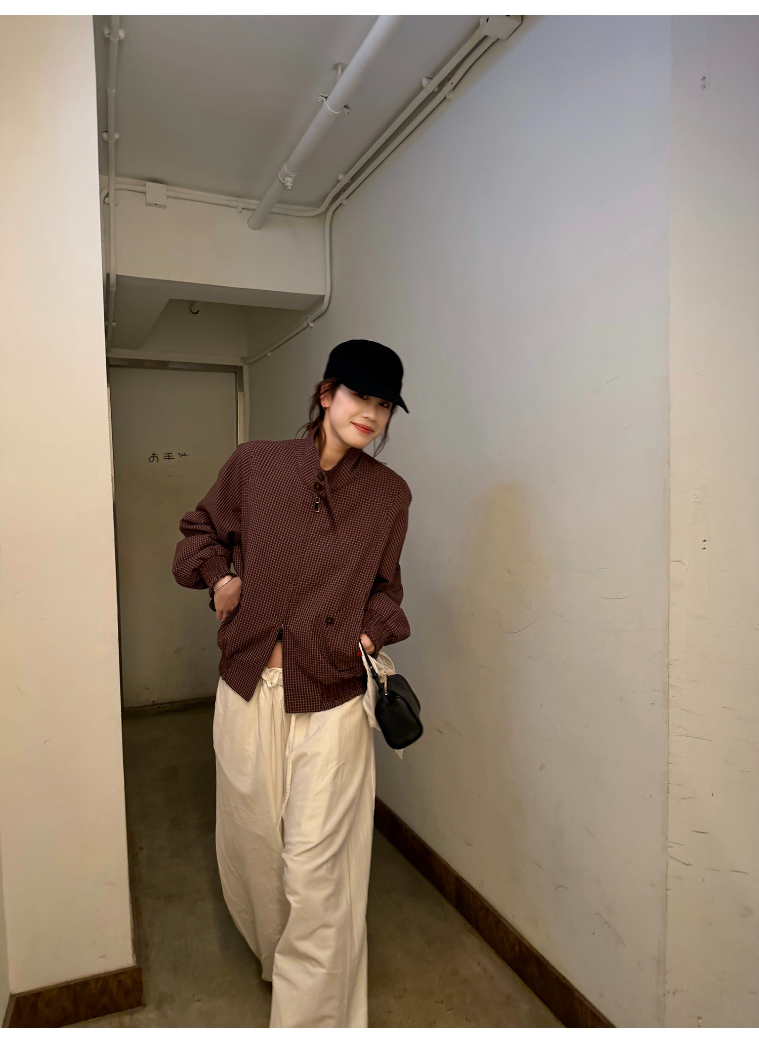 LelyMooch チェック柄スタンドカラーダブルジップブルゾン  LEM318