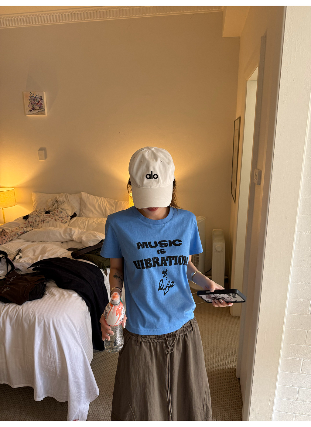 LelyMooch 配色ロゴプリント×ヴィンテージ風  スラブ綿麻 半袖Tシャツ  LEM331