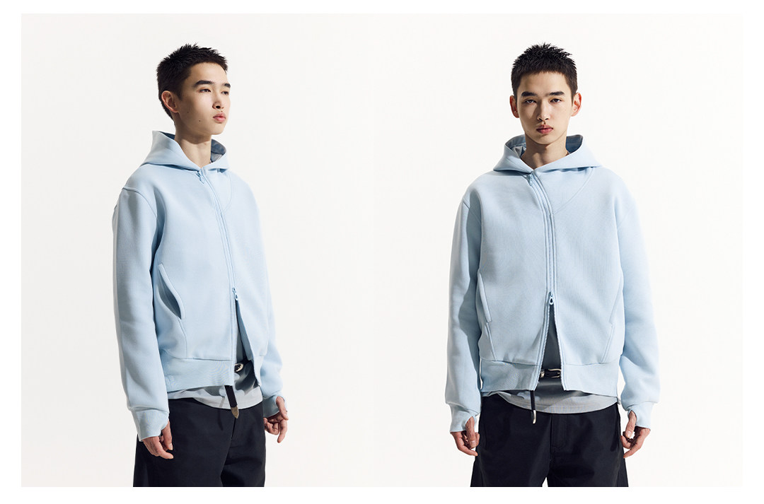 斜めジップ ダンボール素材 パーカー  LOM048