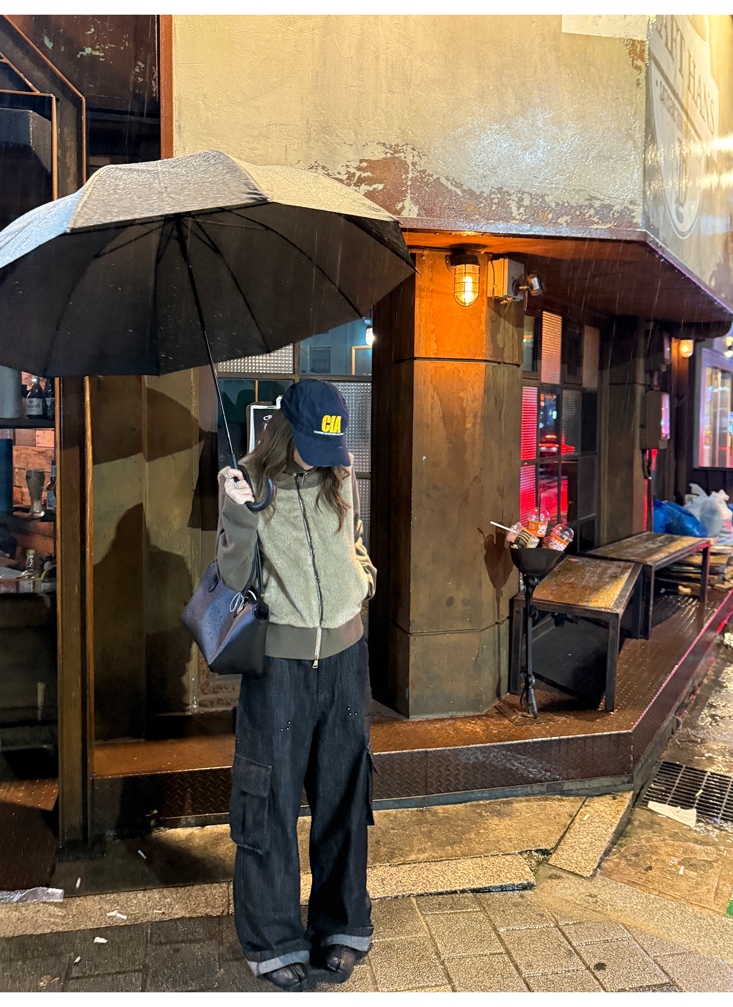 LelyMooch フェイクファー切り替え立ち襟コート  LEM252