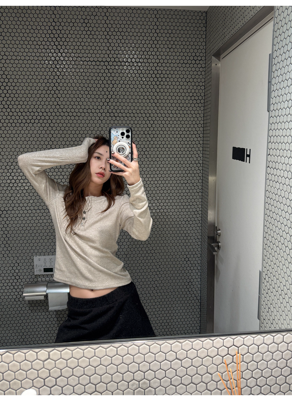 LelyMooch リブ調 ウール風 ヘンリーネックトップス  LEM290