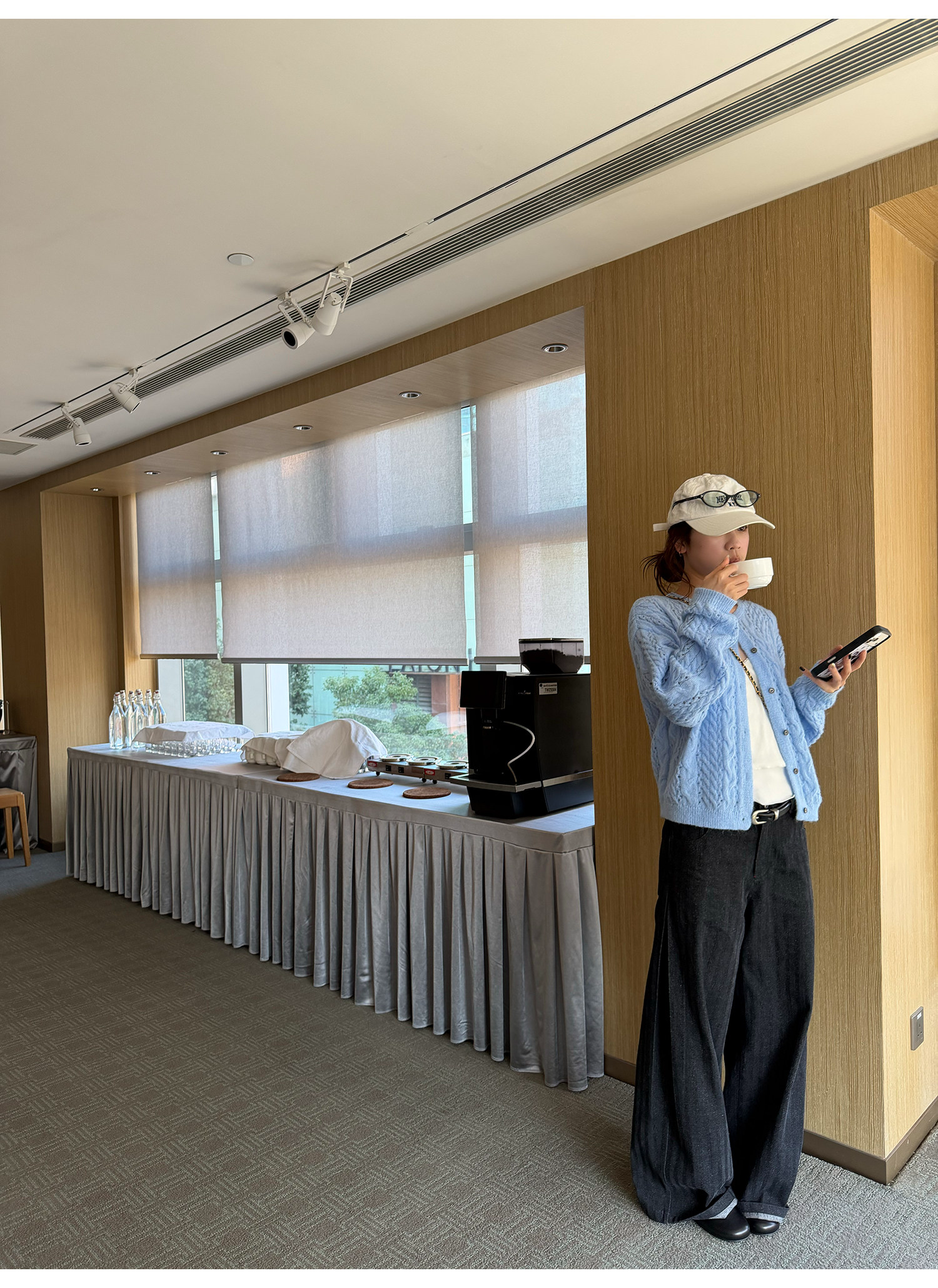 LelyMooch 黒グレー縞柄 すっきりストレートデニム　LEM319