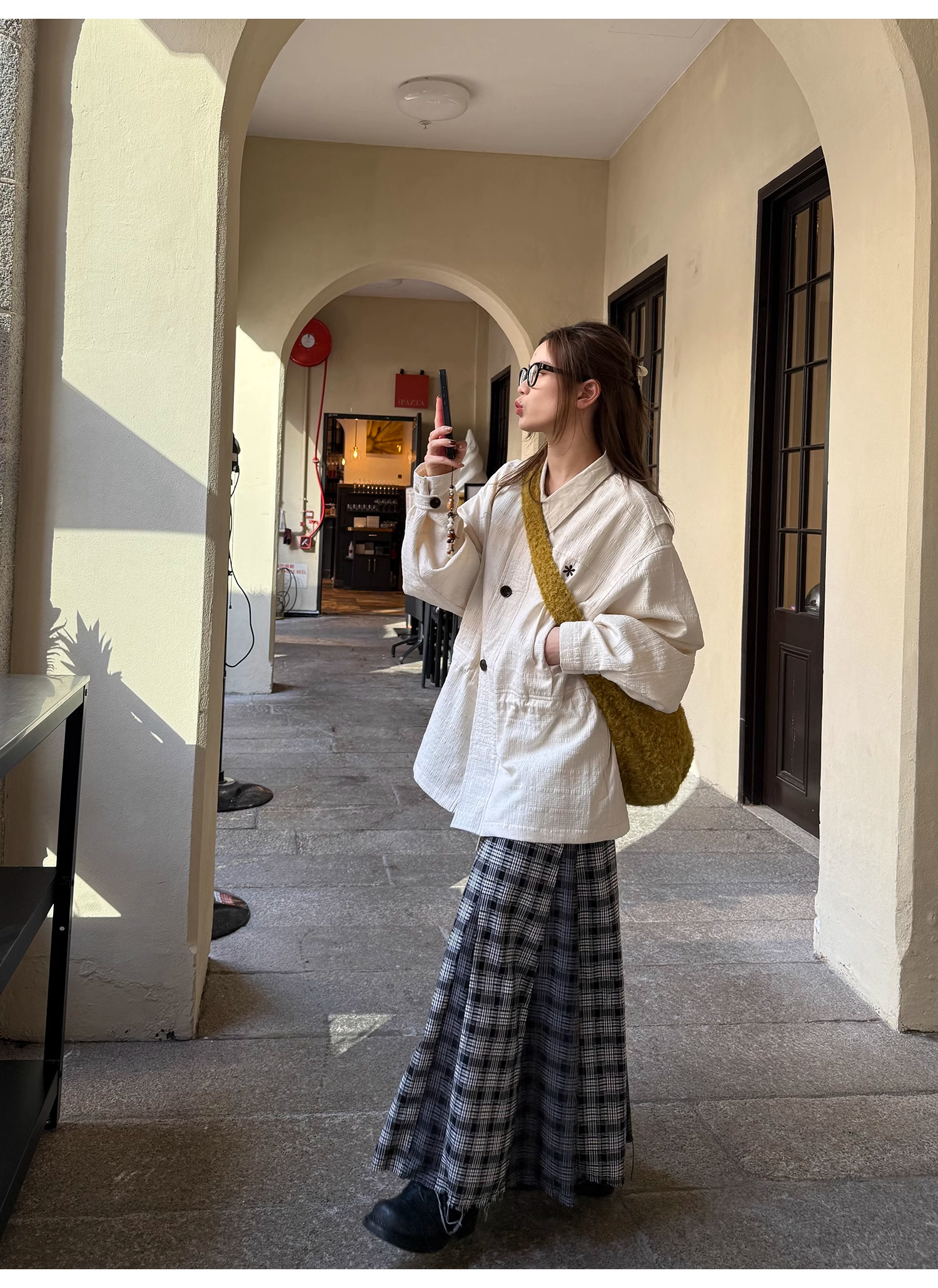 LelyMooch Checkered Trench Coat Midi Length LEM077