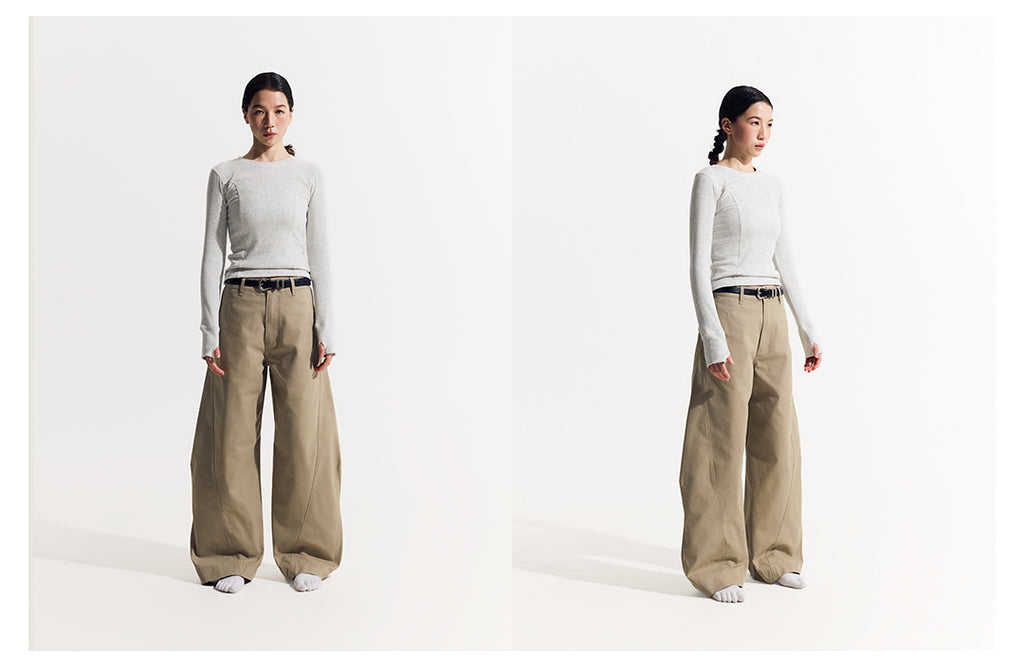 立体カーブドライン × ワイドシルエット構造タックデザインパンツ LOM030