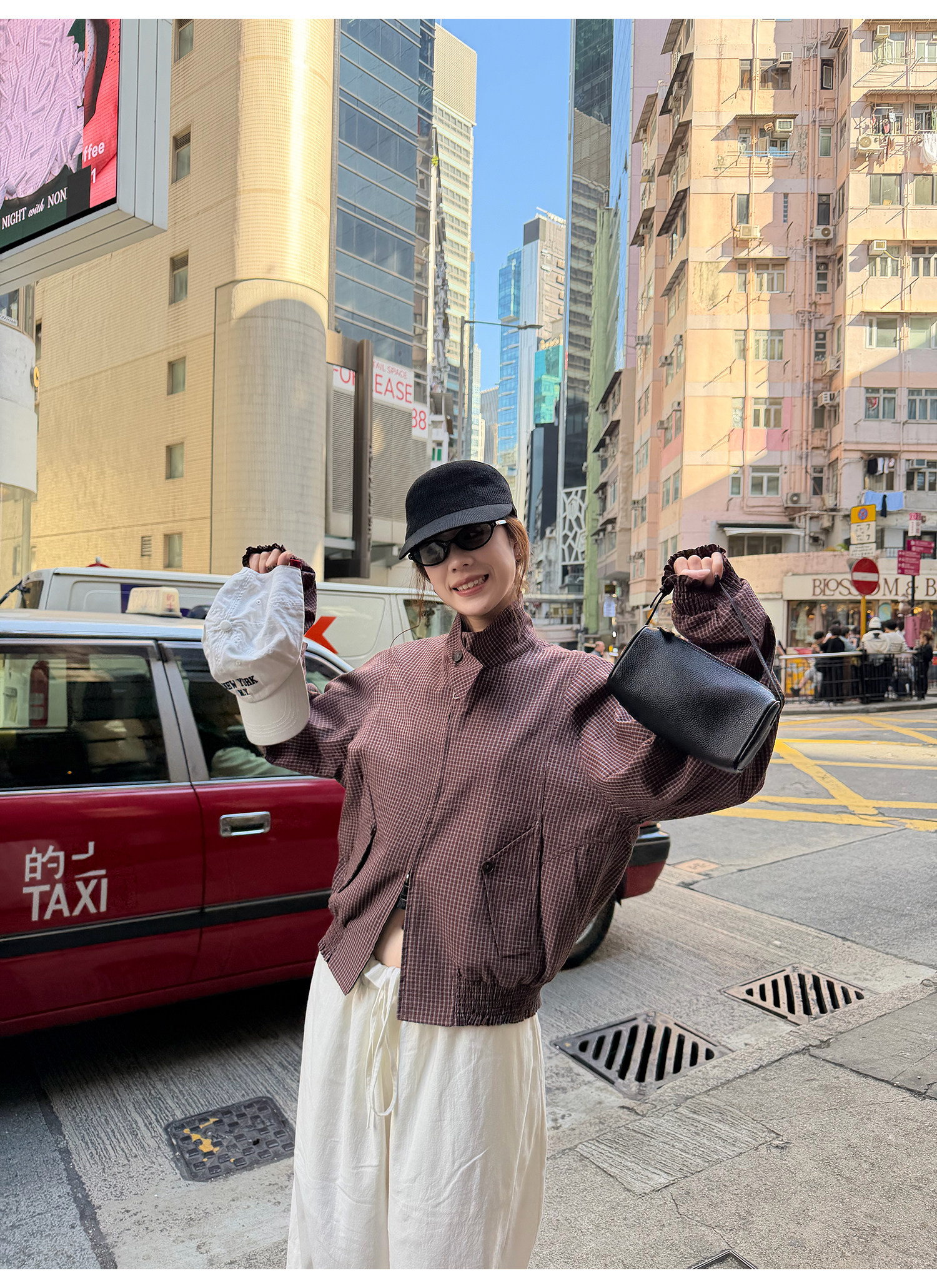 LelyMooch チェック柄スタンドカラーダブルジップブルゾン  LEM318