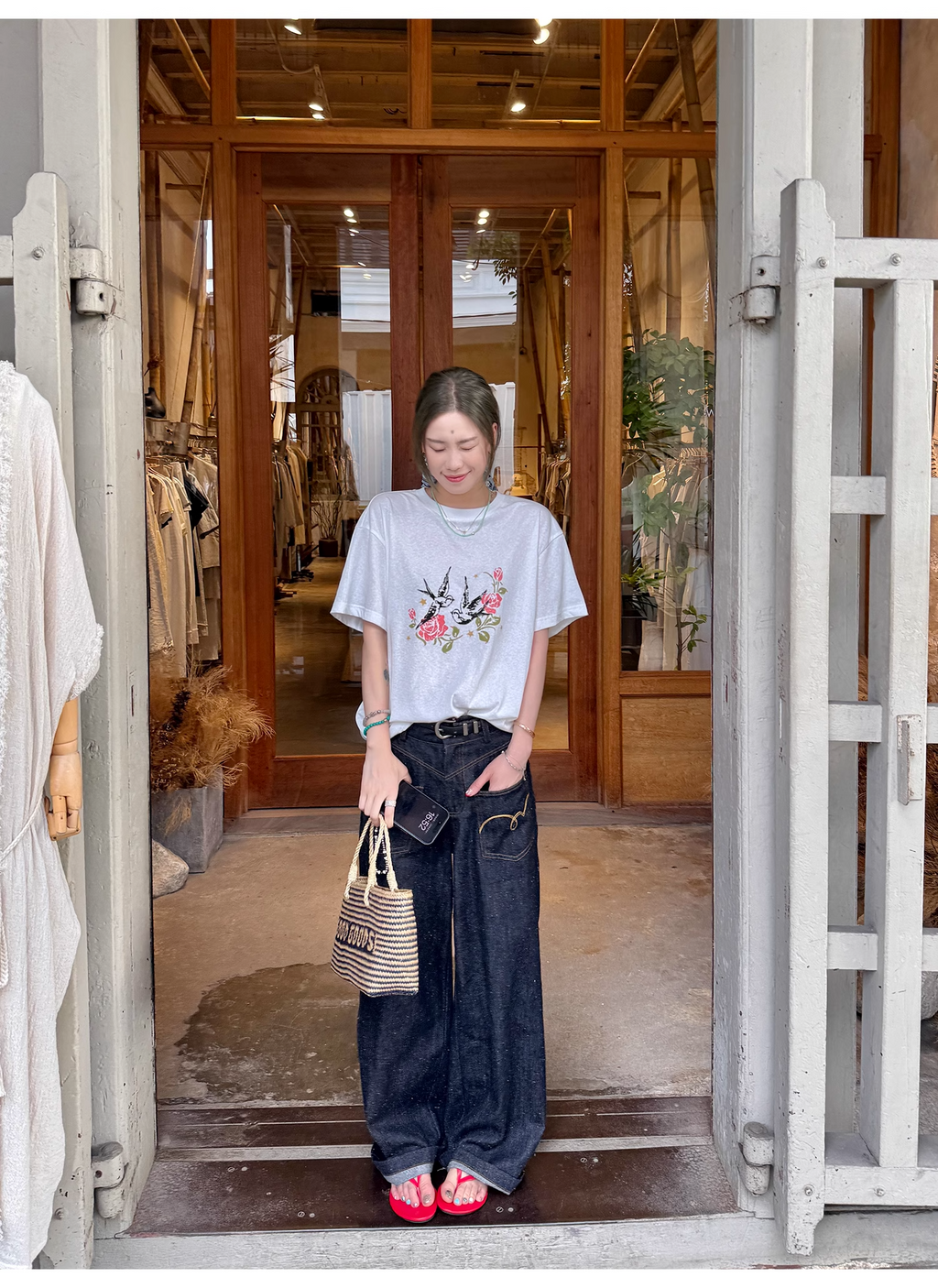 LelyMooch  プリント半袖Tシャツ ラウンドネック  LEM110