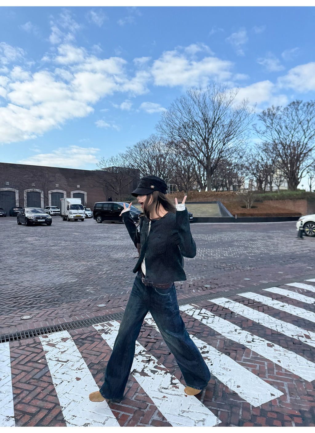 LelyMooch 色落ち加工 ストレートデニムパンツ　LEM304