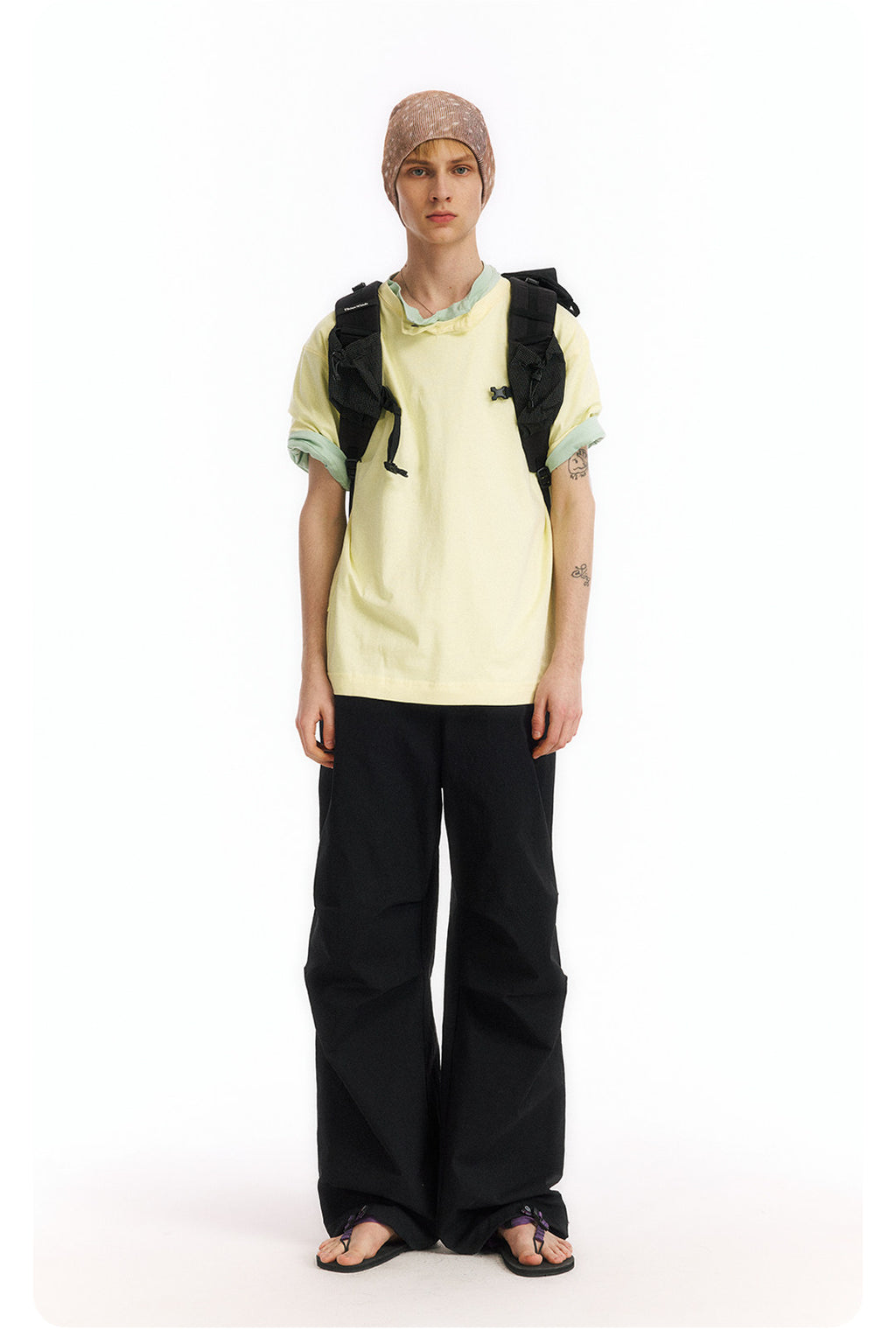 ヘンリーネック 半袖Tシャツ隠しポケット付き  LOM065