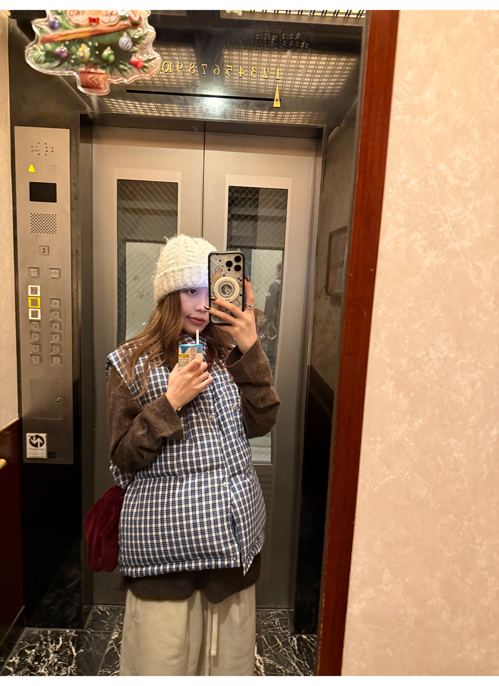 LelyMooch ギンガムチェック スタンドカラー ダウンベスト  LEM291