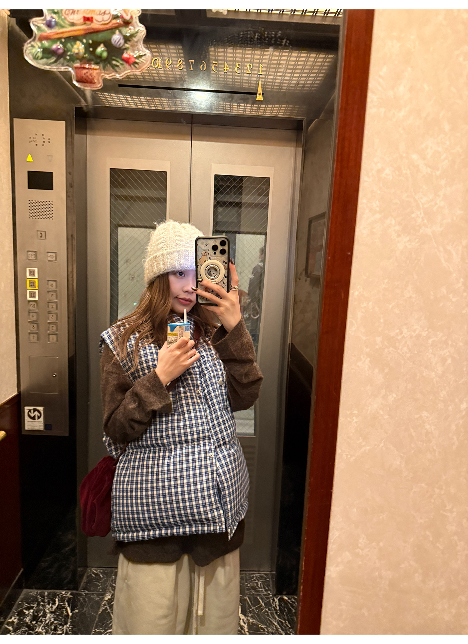 LelyMooch ギンガムチェック スタンドカラー ダウンベスト  LEM291