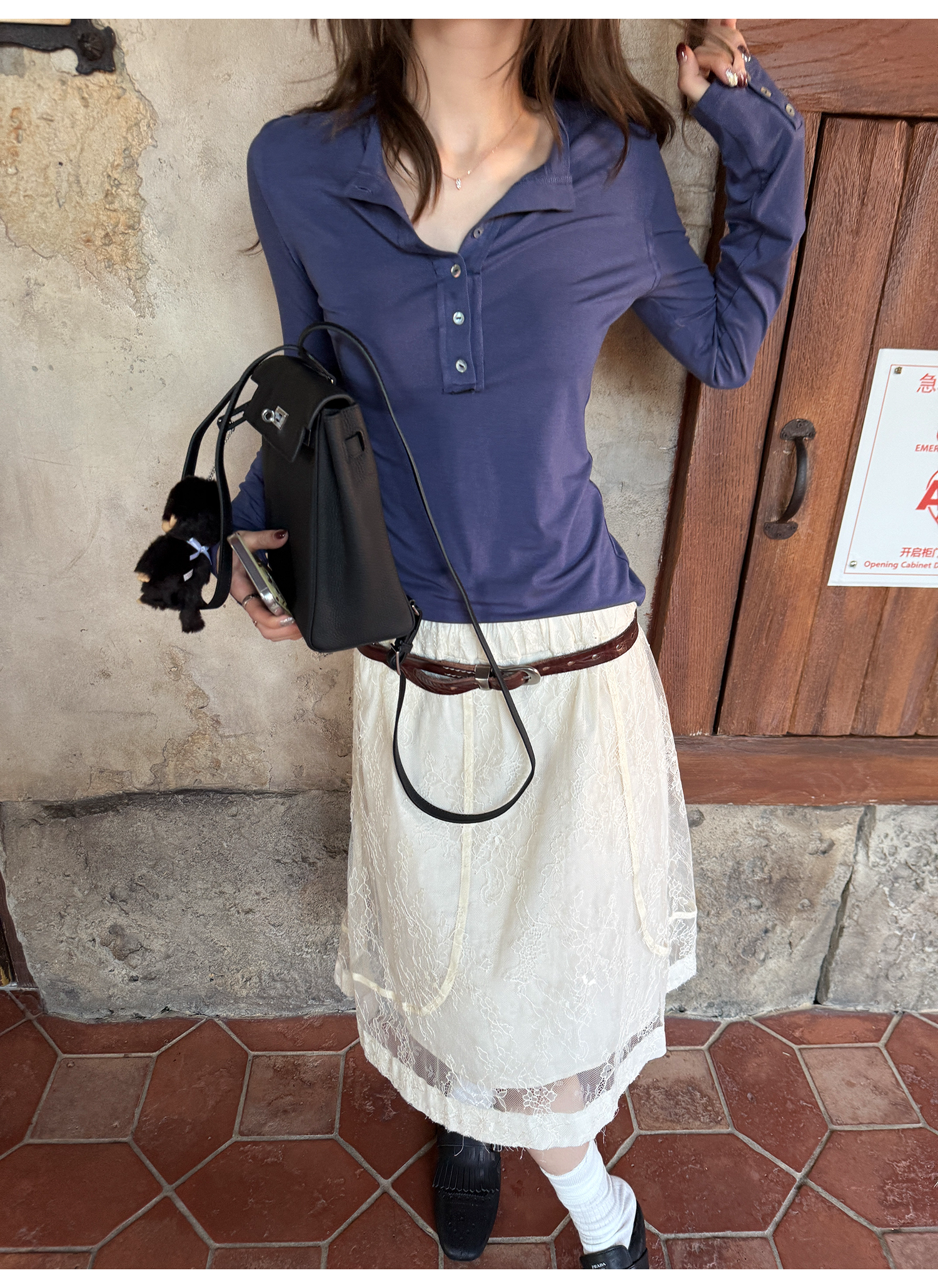 LelyMooch ヘンリーネック ウール混トップス  LEM236