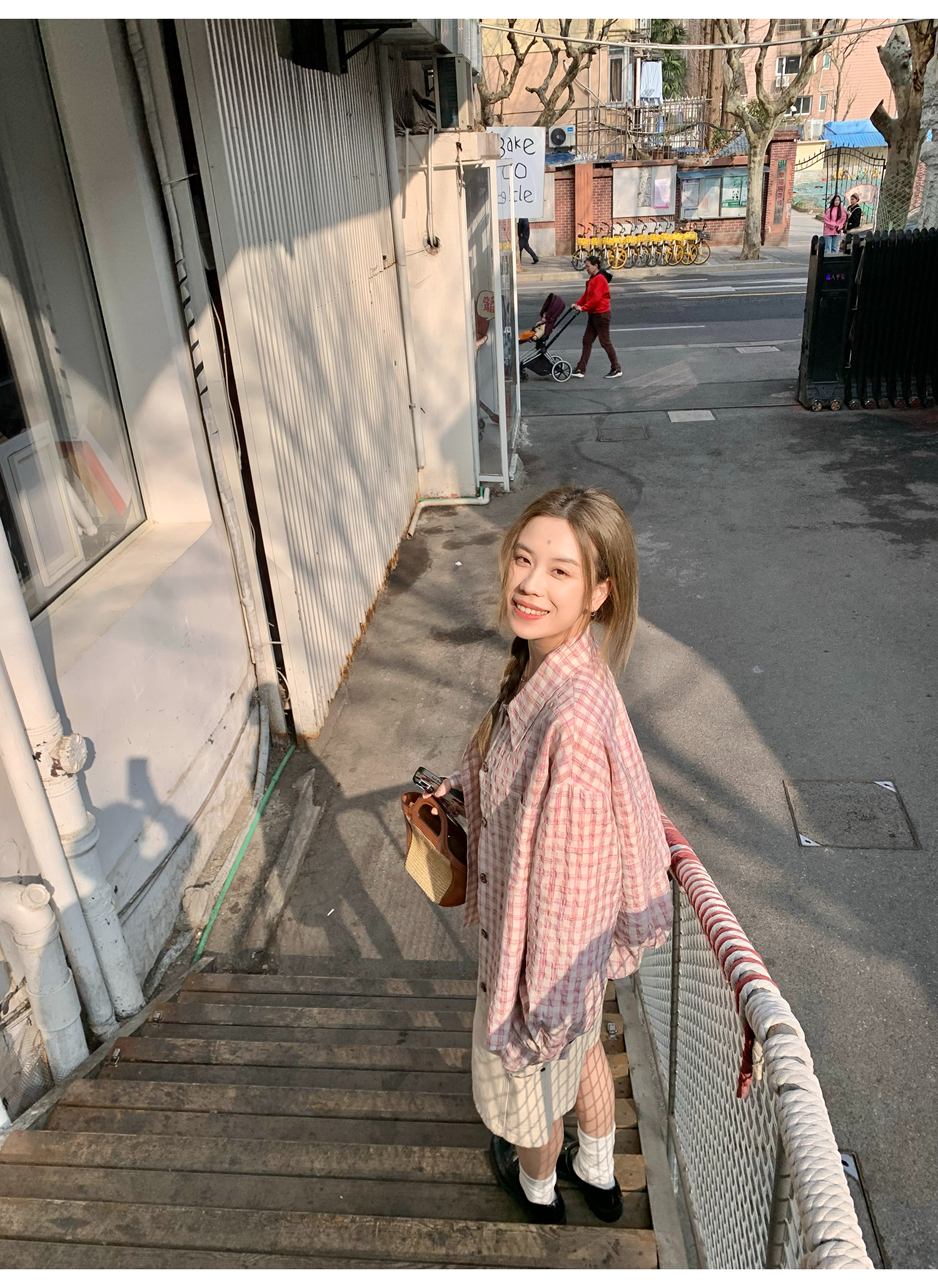 LelyMooch ピンクチェック リネン風　シャツジャケット  LEM119